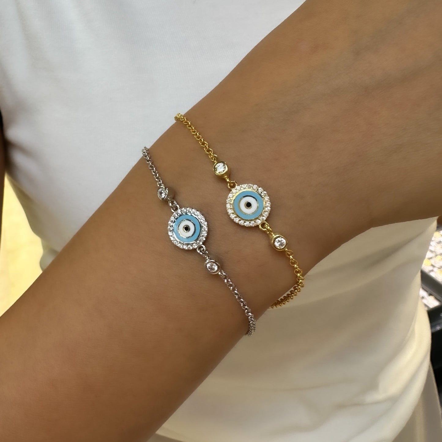 Blue Enameled Stone Evil Eye Bracelet