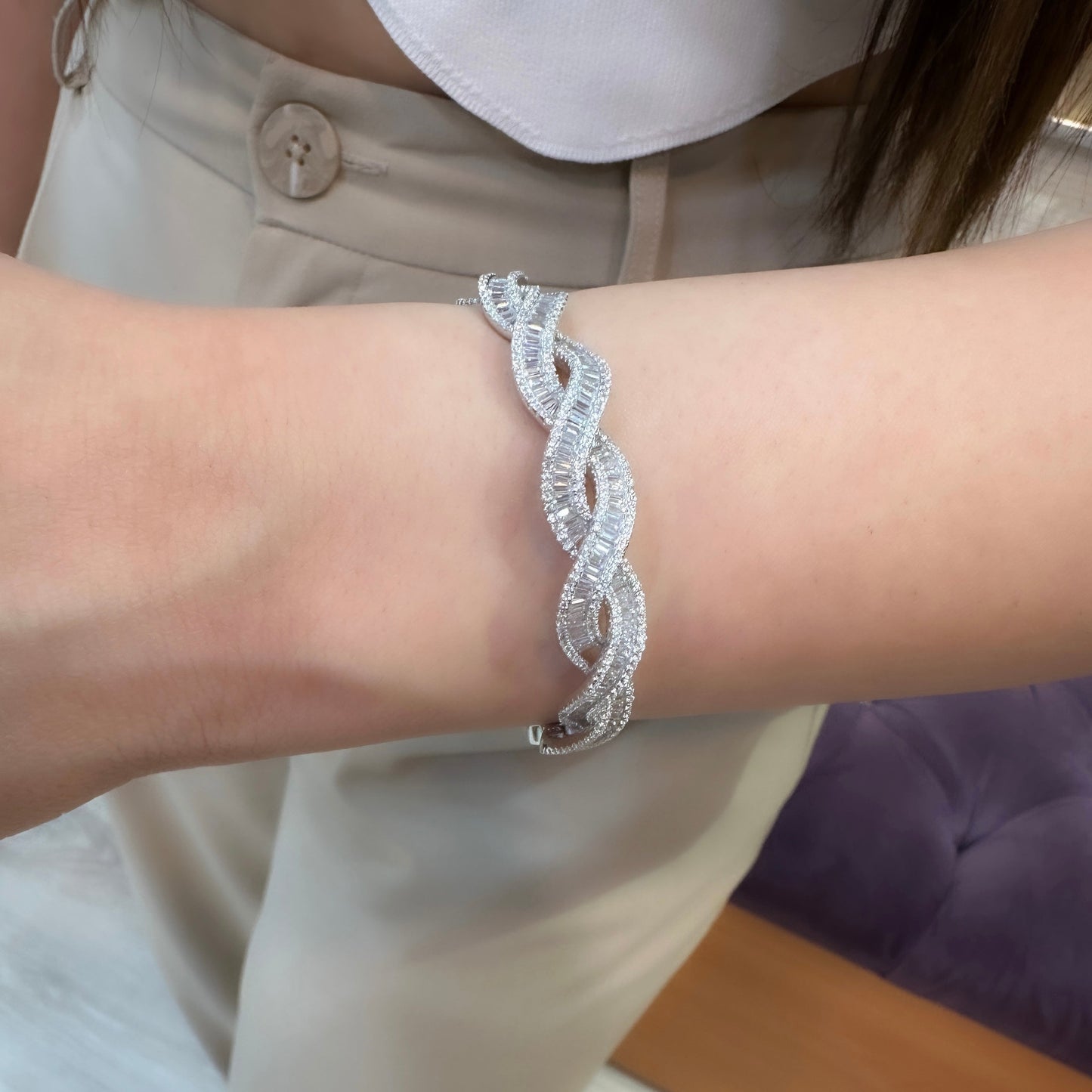 Crossed Baguette Bracelet