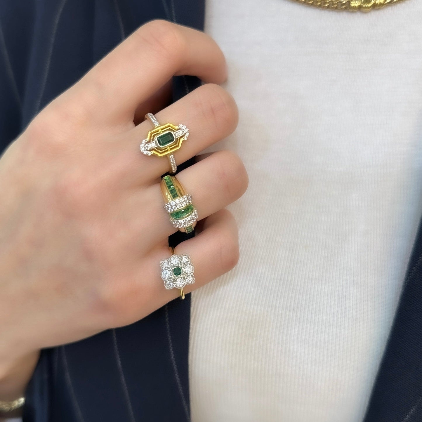 Green Stone Flower Ring