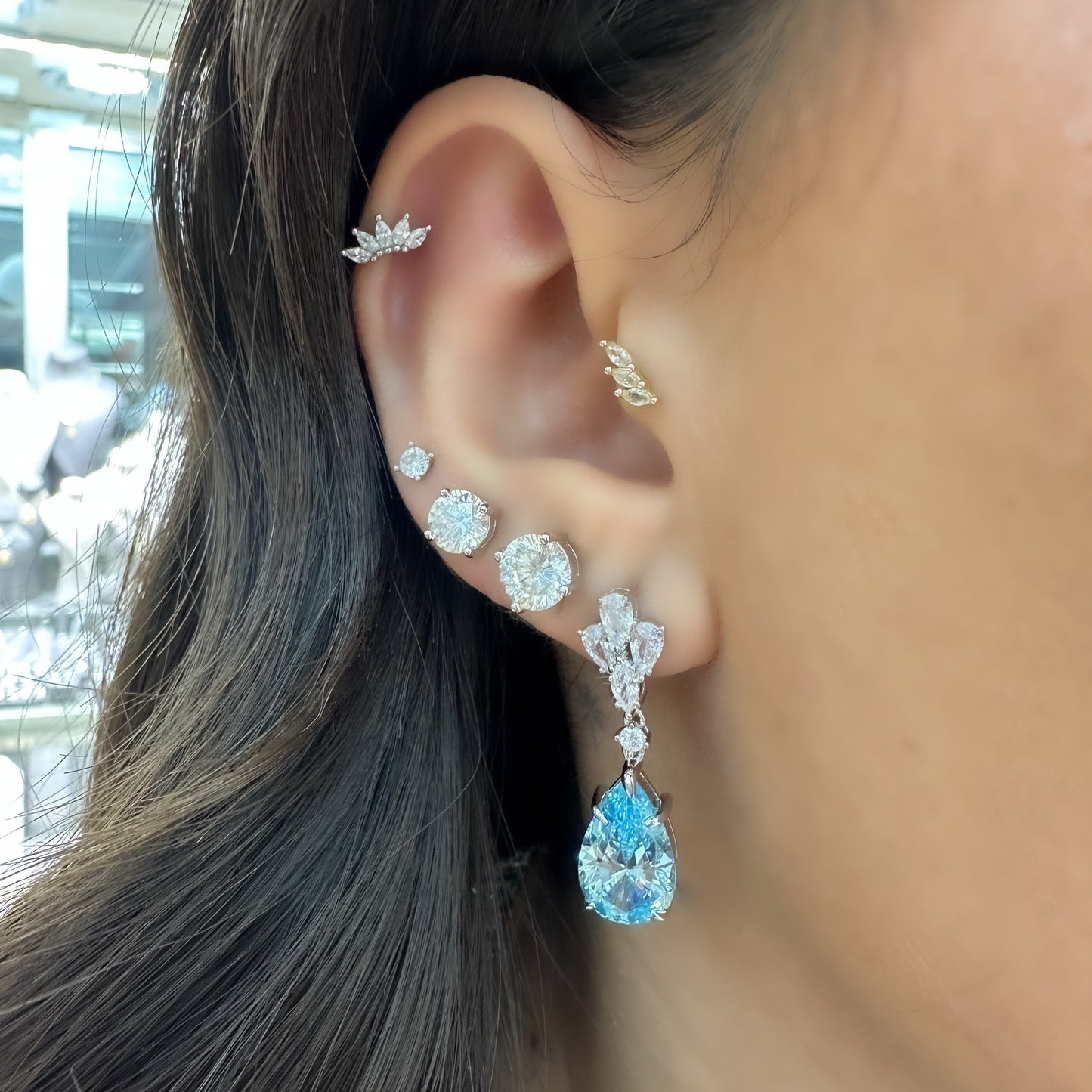 Blue Moissanite Pear Cut Earring