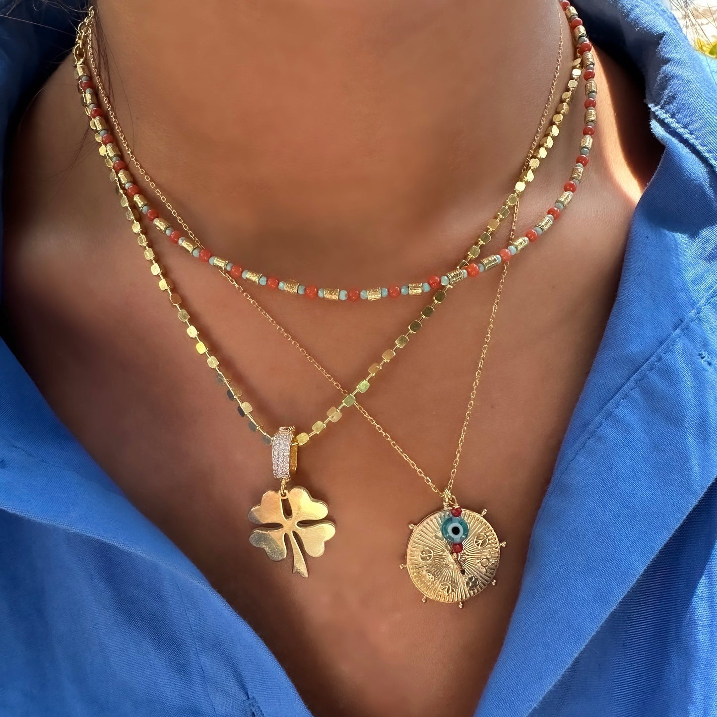 Turquoise and Coral Stone Natural Stone Necklace