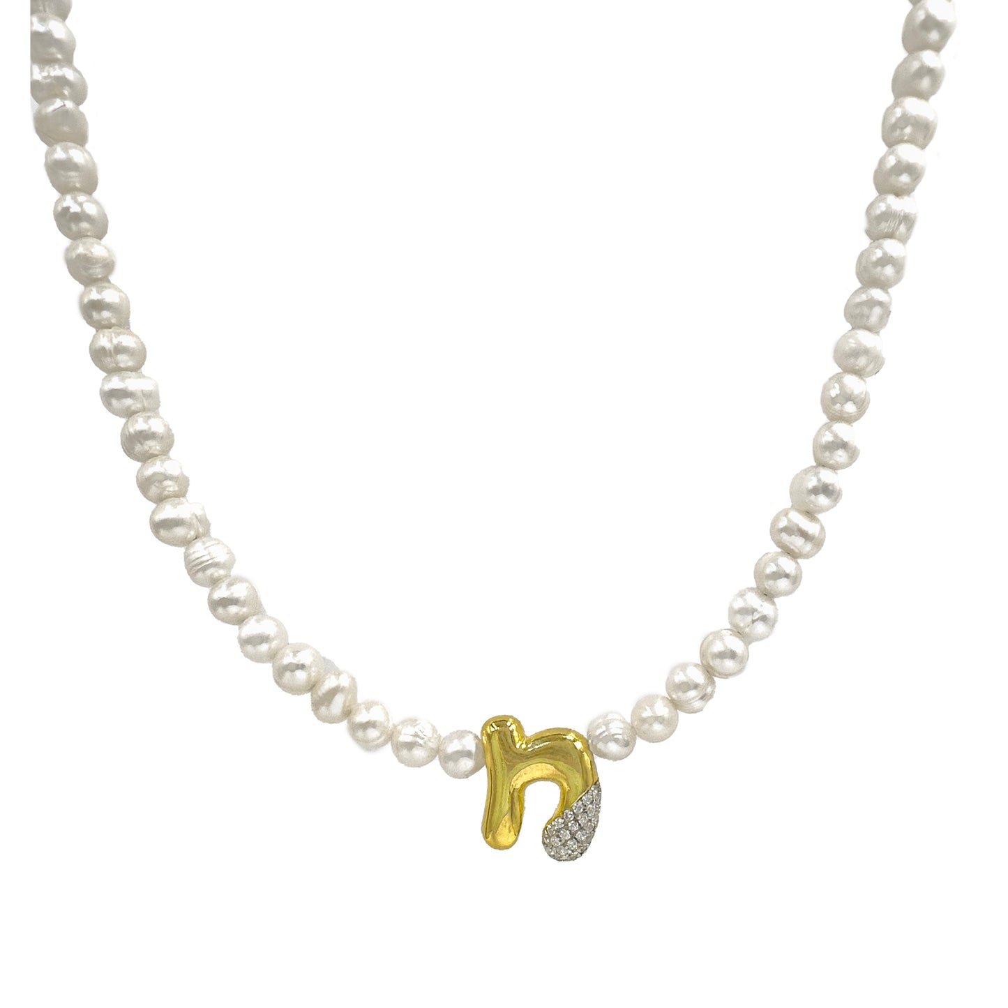 Pearl Letter Necklace With Domed Stone Detail