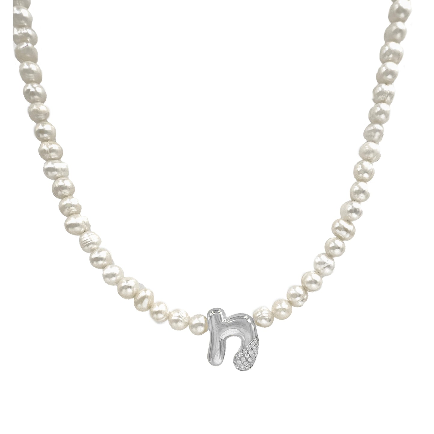 Pearl Letter Necklace With Domed Stone Detail