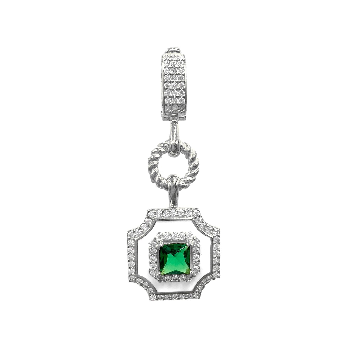 White Enamel Green Stone Pendant / Charm