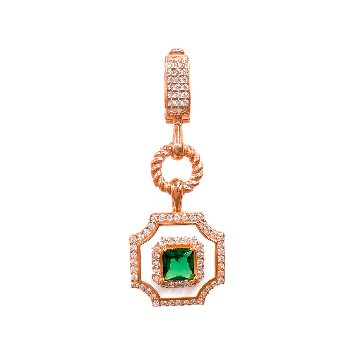 White Enamel Green Stone Pendant / Charm