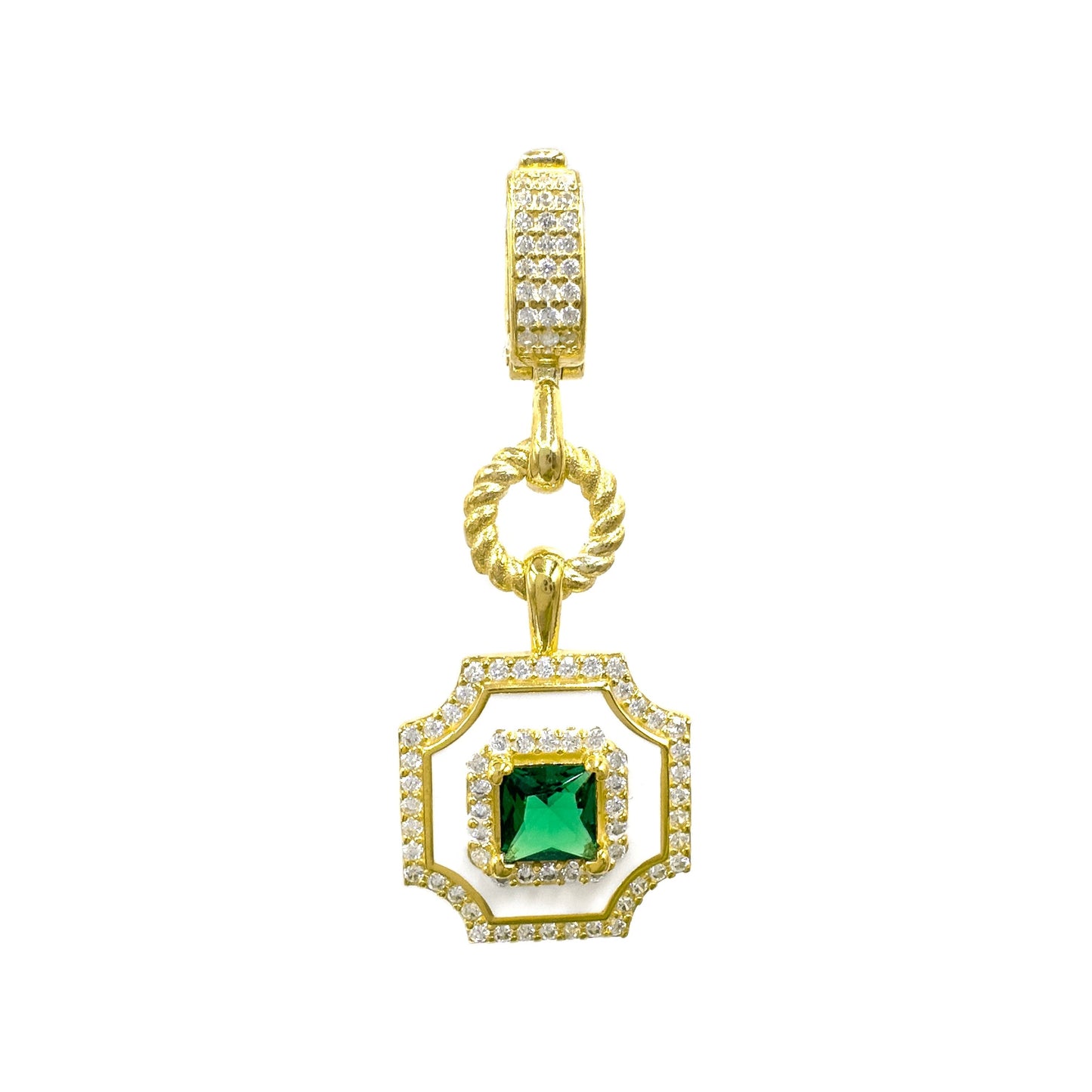 White Enamel Green Stone Pendant / Charm