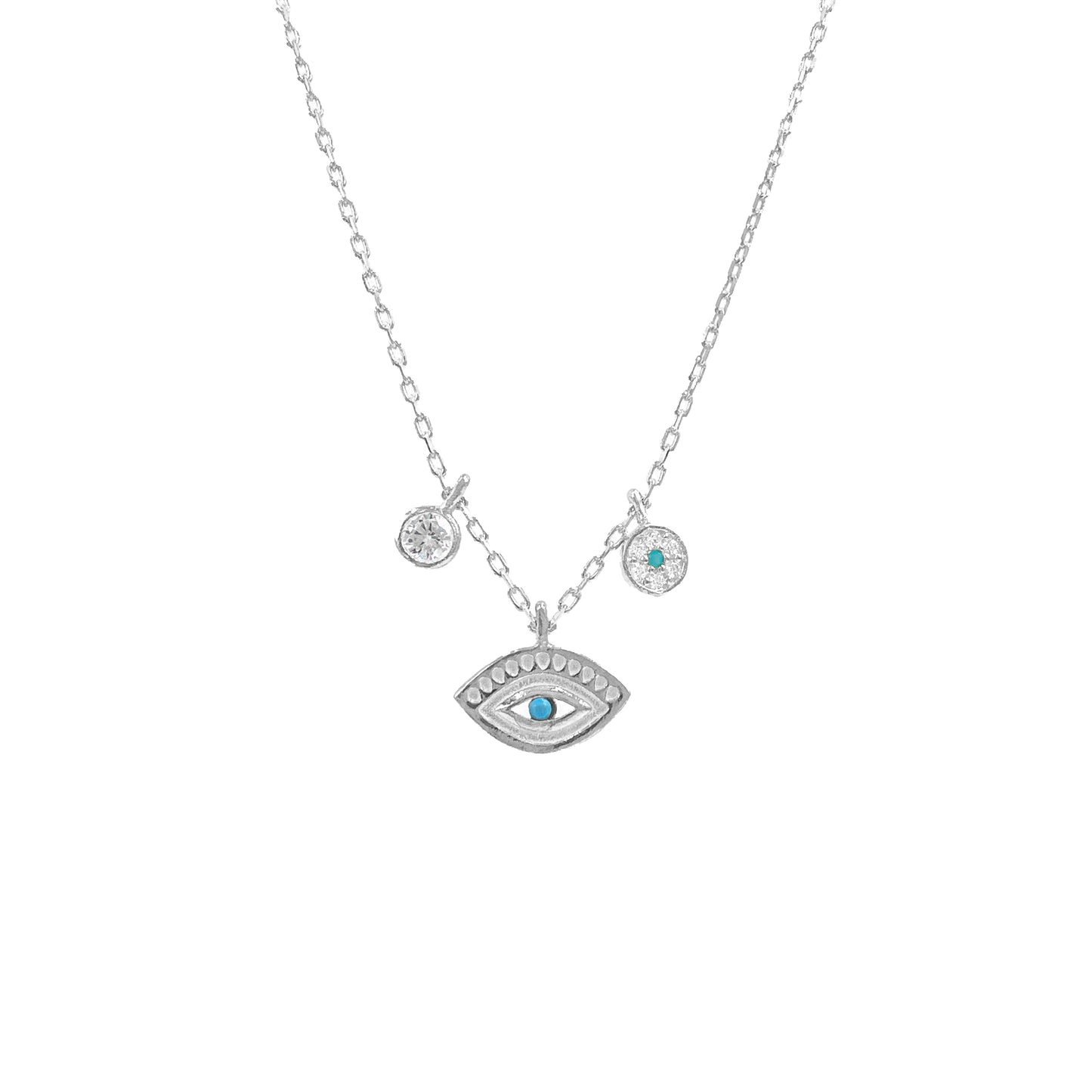 Solitaire and Blue Beaded Eye Necklace