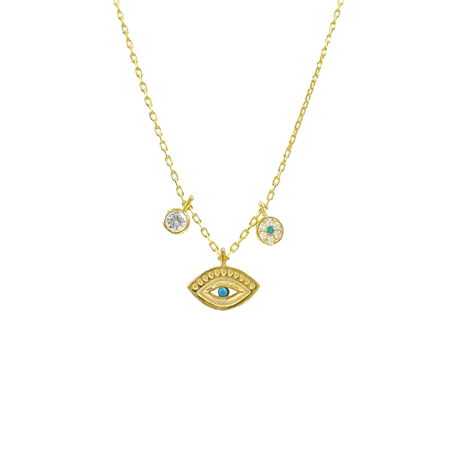 Solitaire and Blue Beaded Eye Necklace