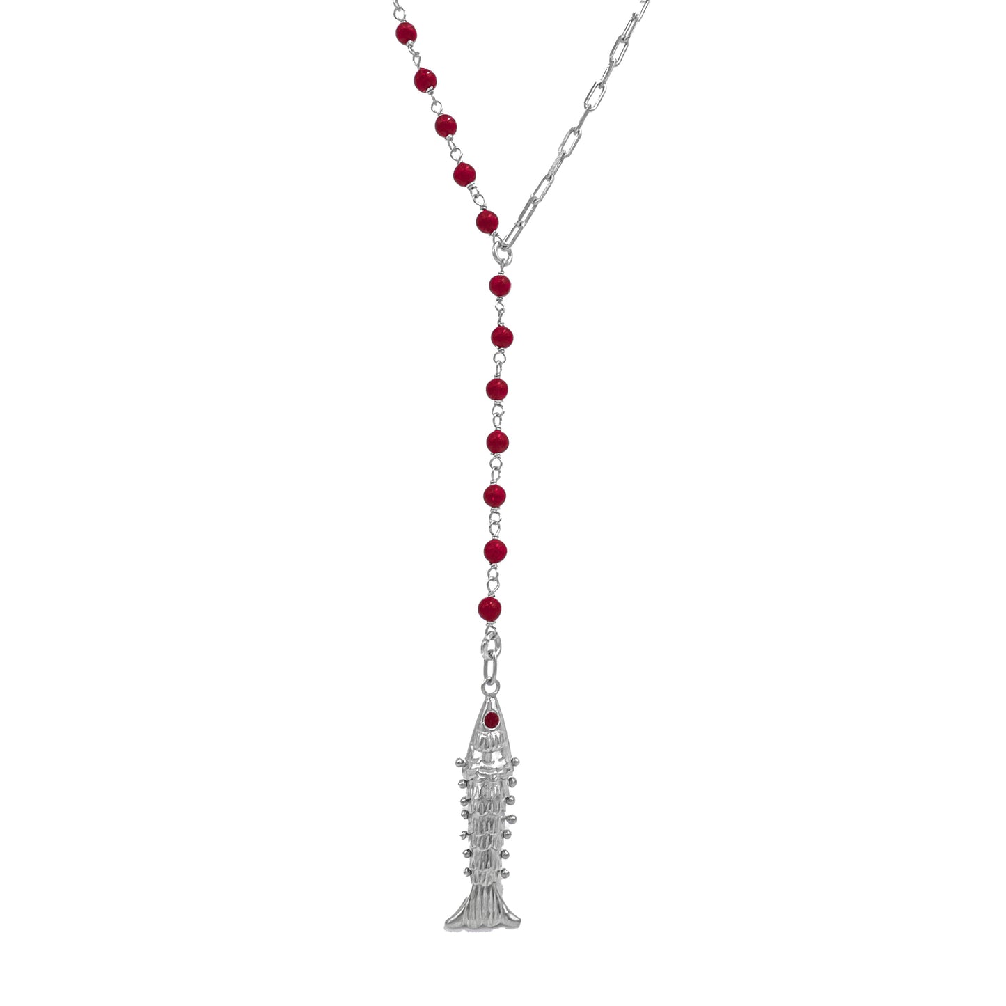 Coral Stone Fish Detail Y Necklace