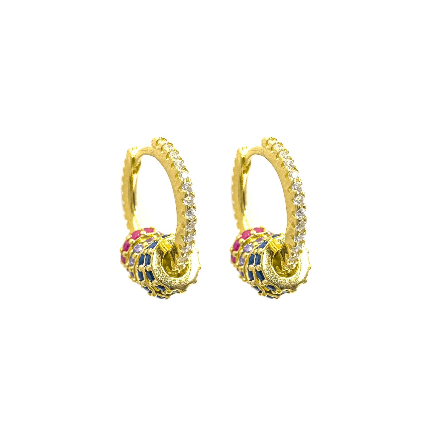 Colorful Stone Charm Hoop Earrings