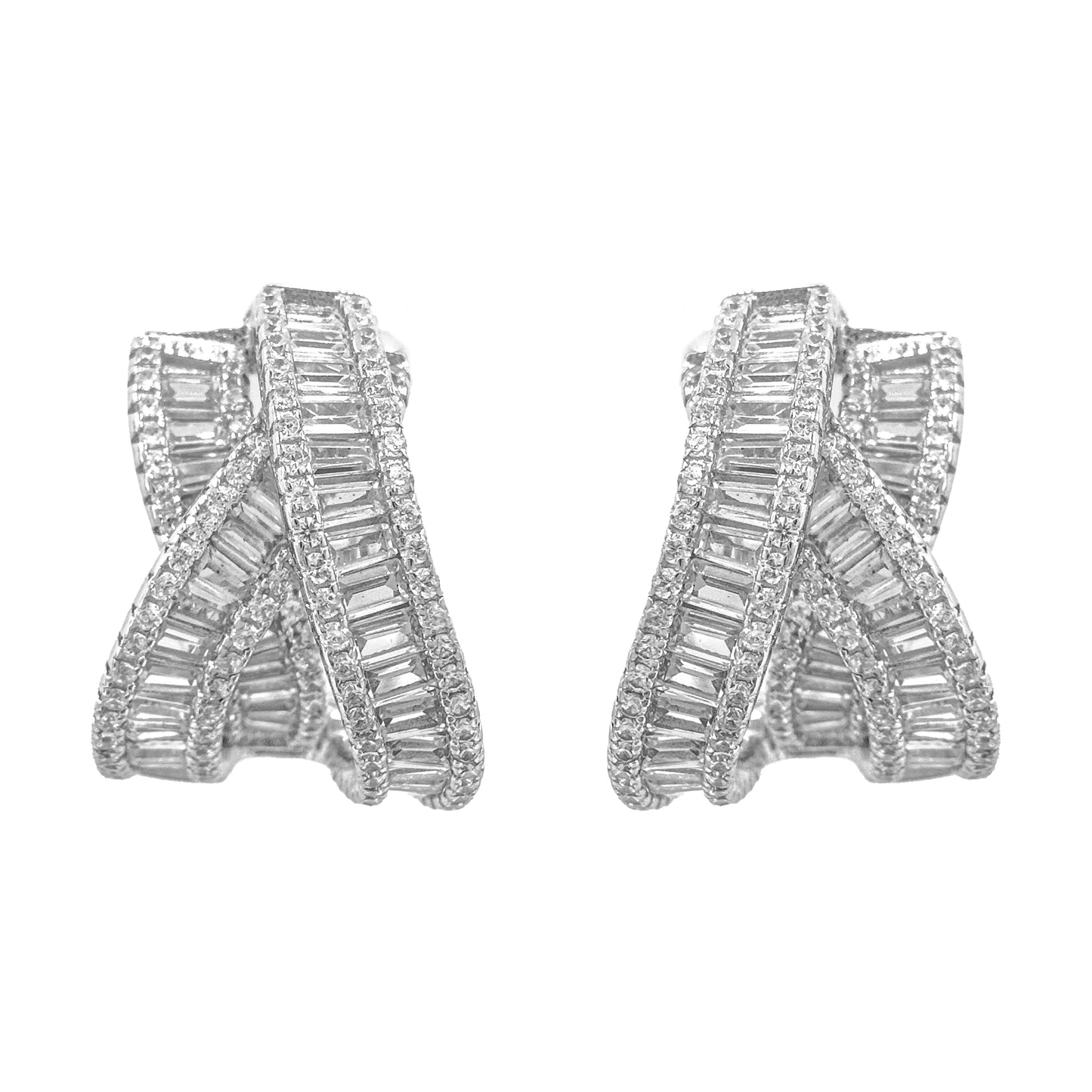 Crossed Baguette Earring