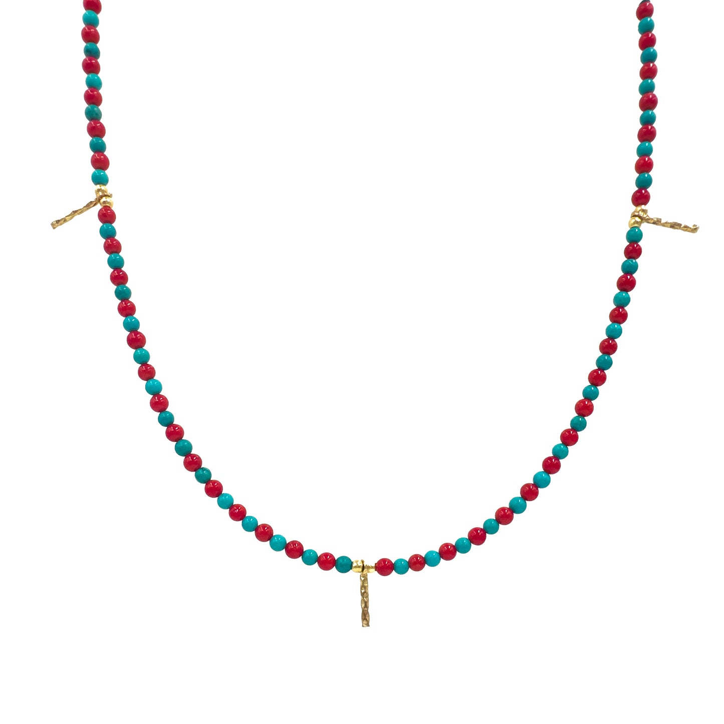 Turquoise and Coral with Gold Details Natural Stone Necklace