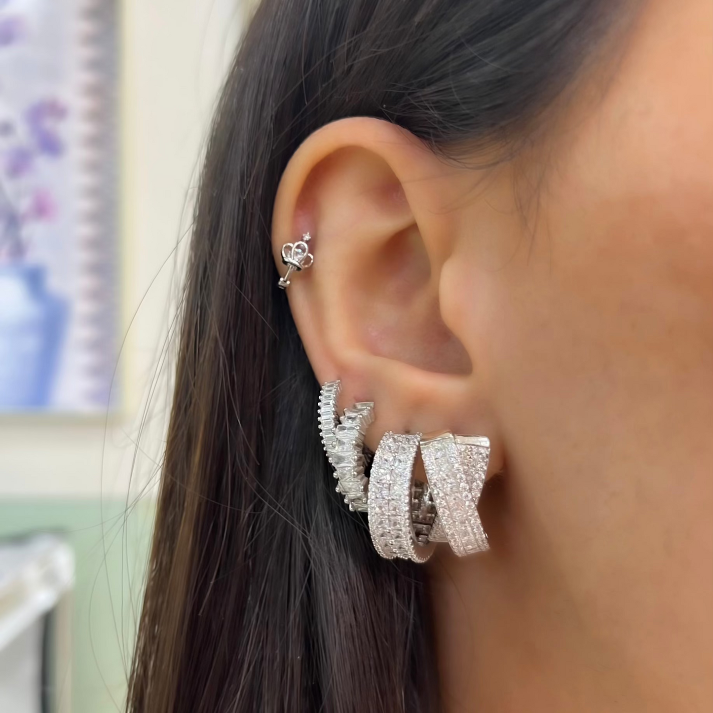 Cross Shiny Stone Earrings