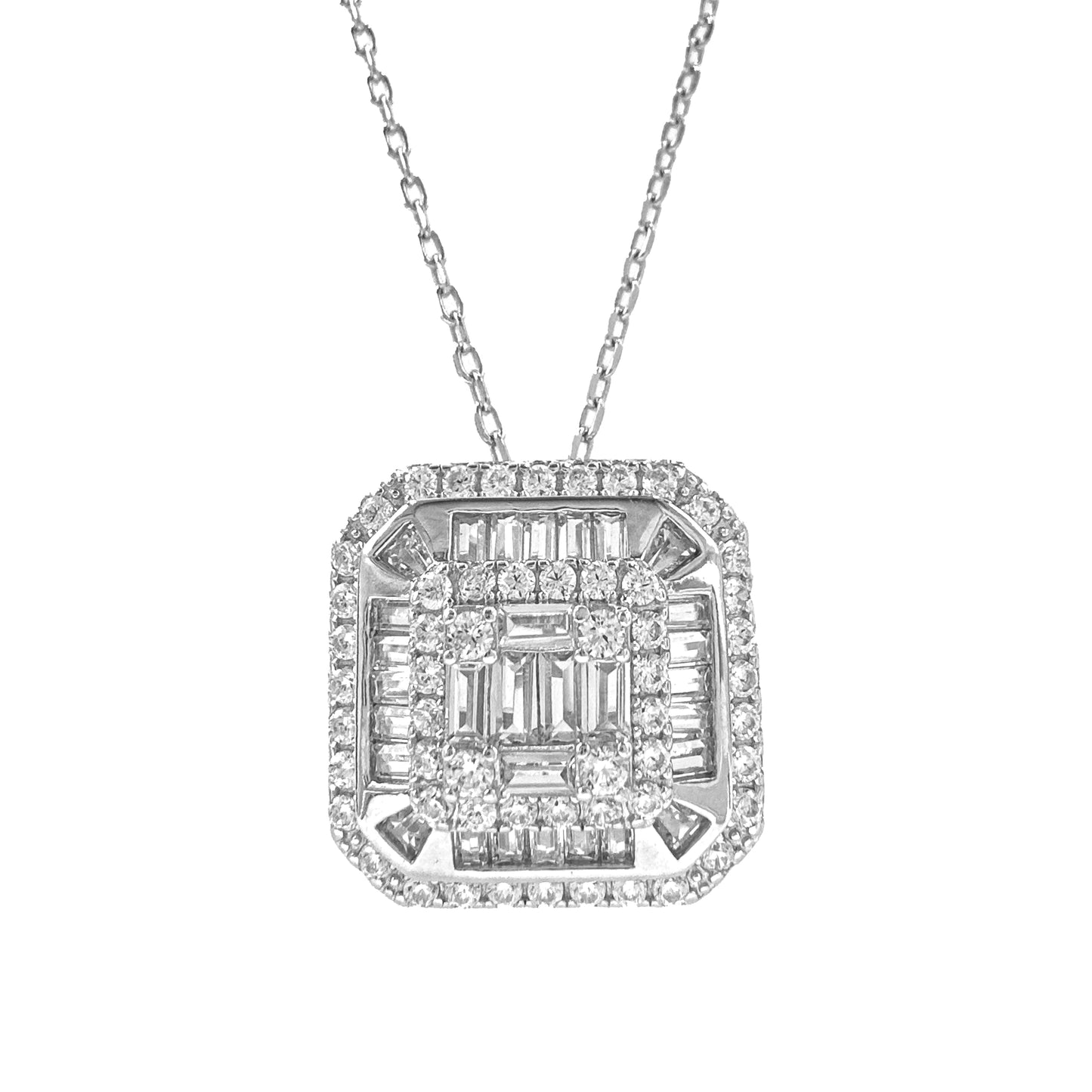 Square Design Baguette Stone Necklace