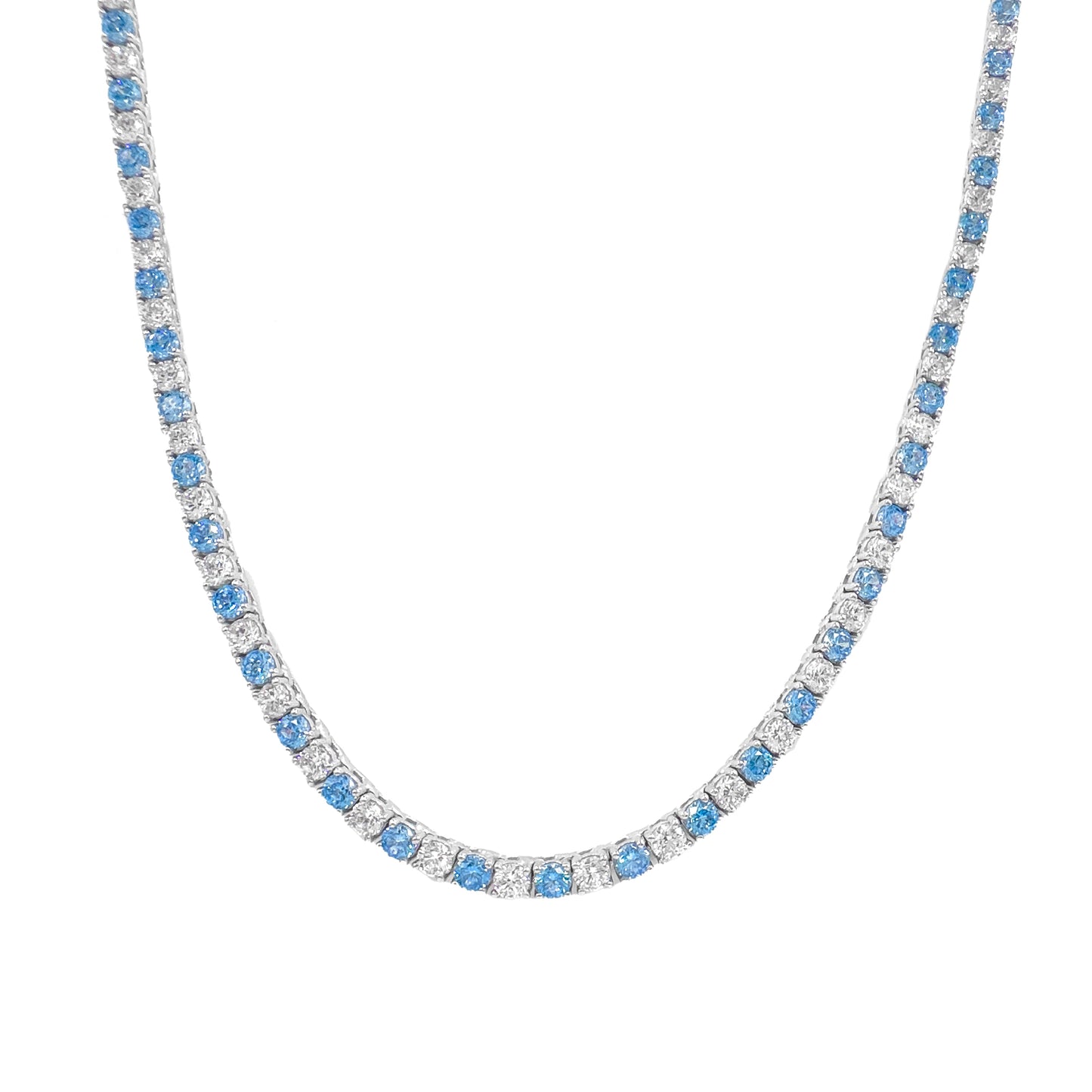 Two and a half mm Aqua Stone Tennis Necklace