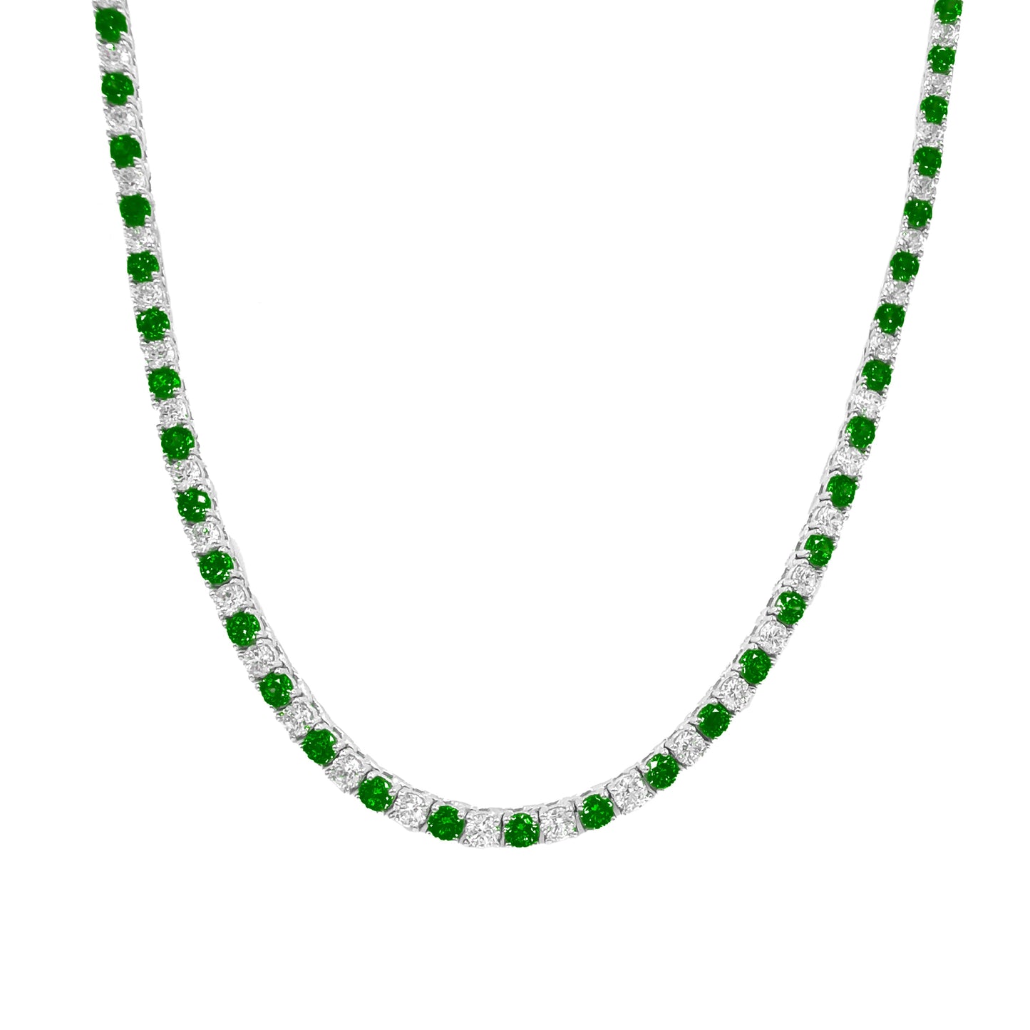 Two and a half mm Green Stone Tennis Necklace