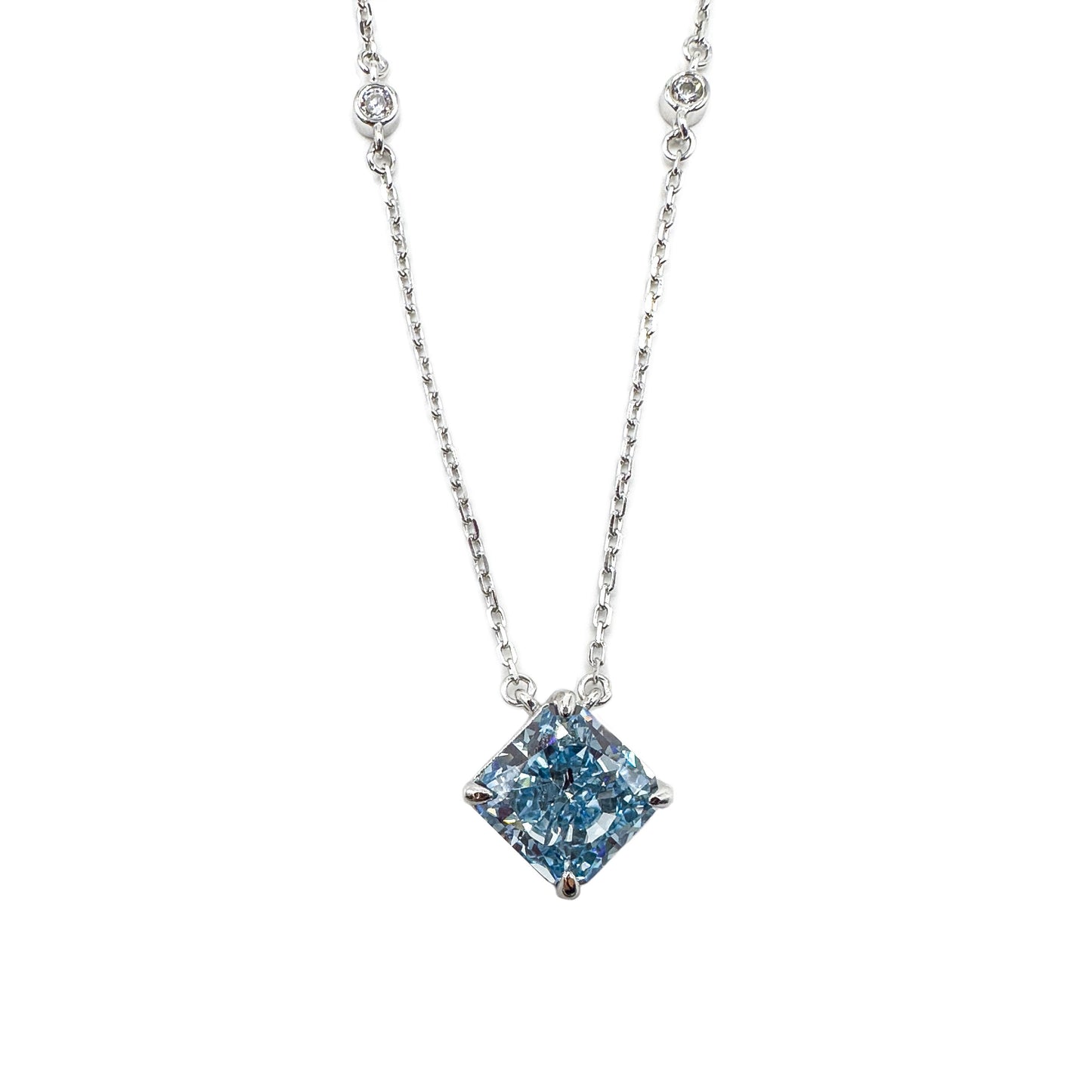 Blue Moissanite Square Necklace