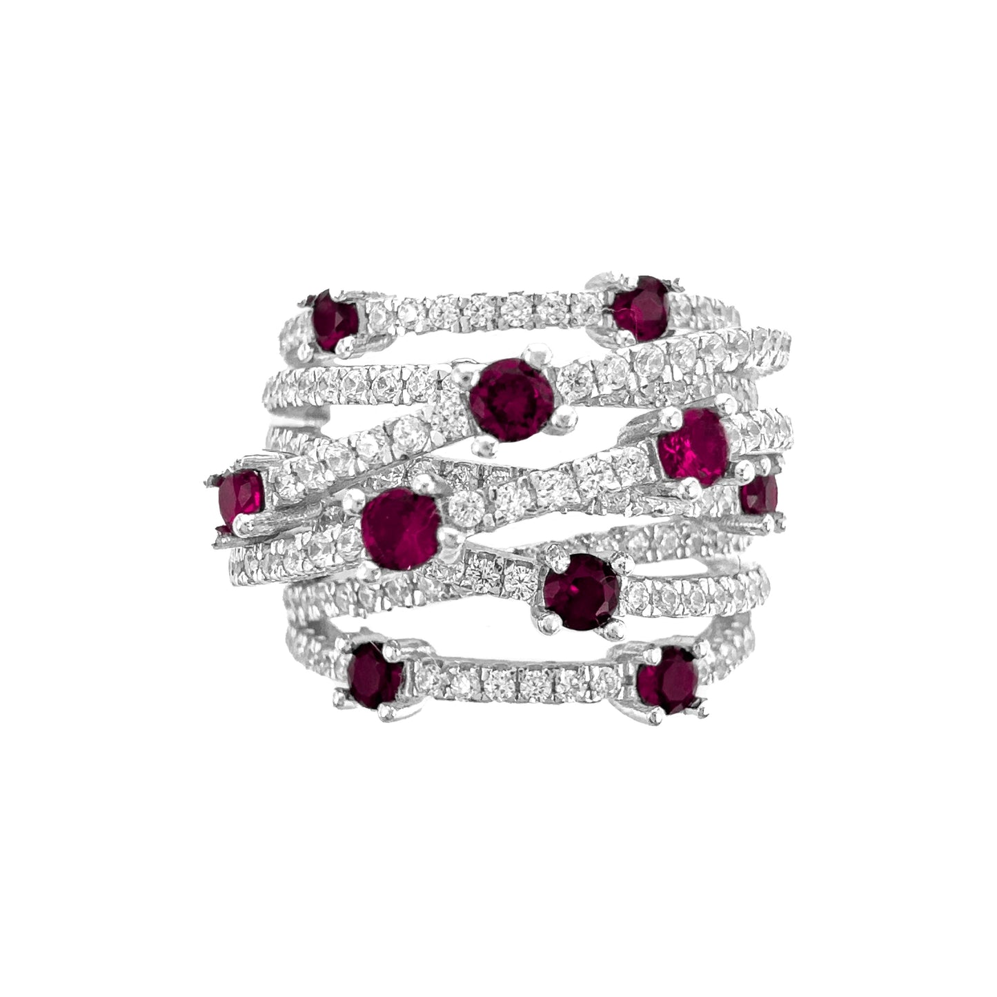 Crisscross Colorful Tiny Stone Detailed Ring