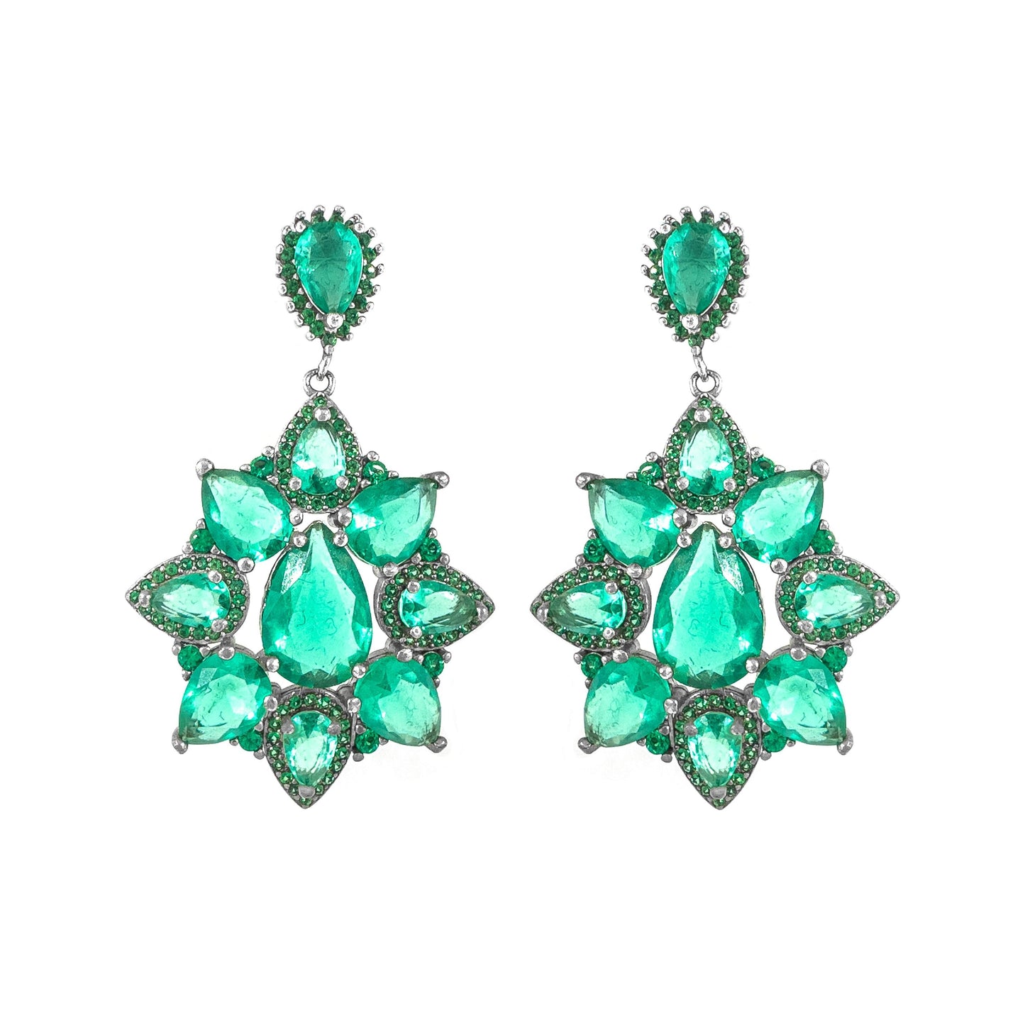 Green Stone Drop Evening Dress Earrings
