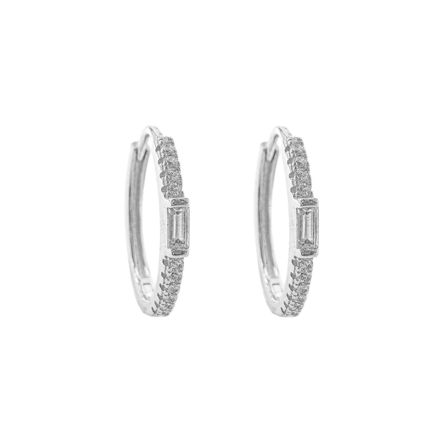 Hoop Earrings with Baguette Stone in the Middle