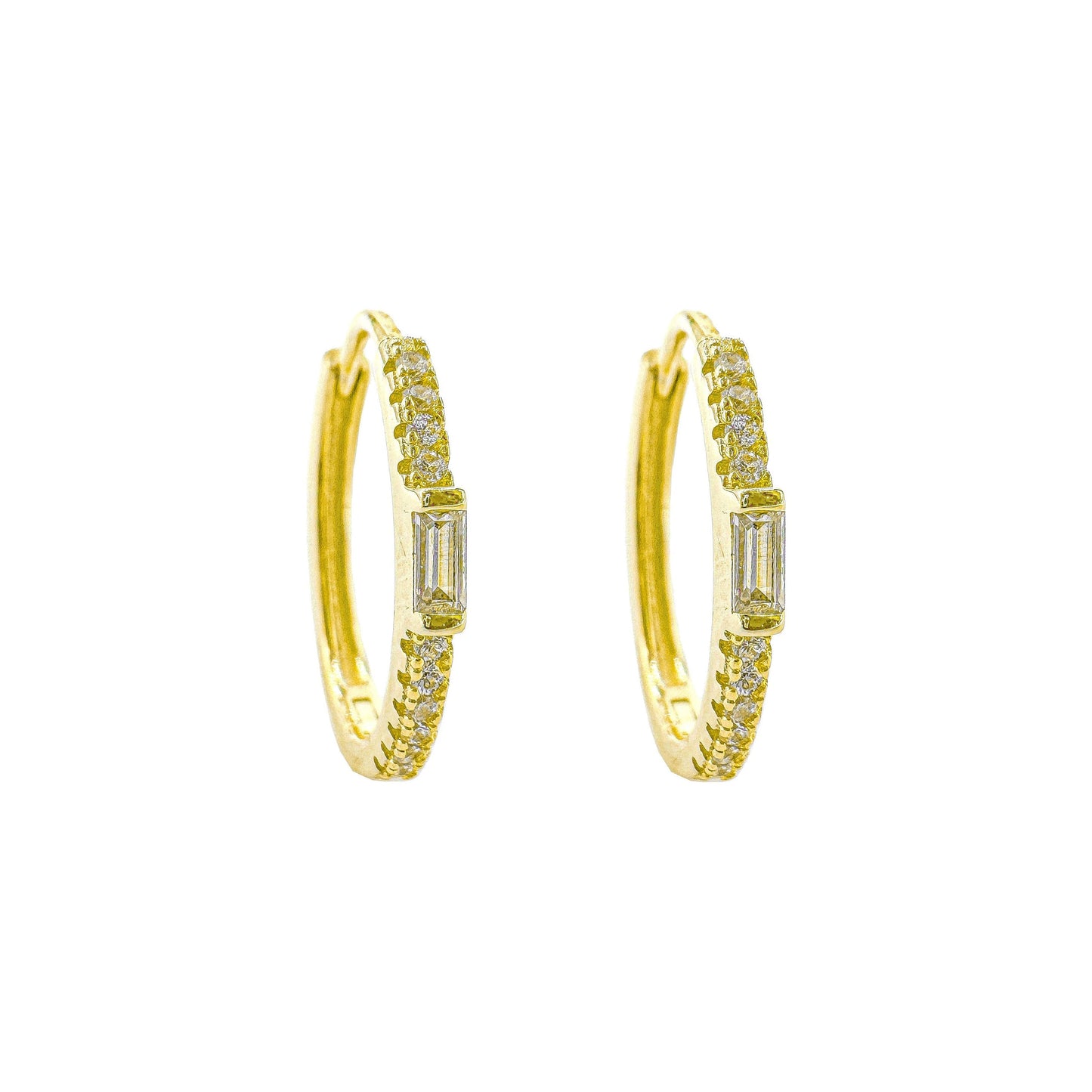 Hoop Earrings with Baguette Stone in the Middle