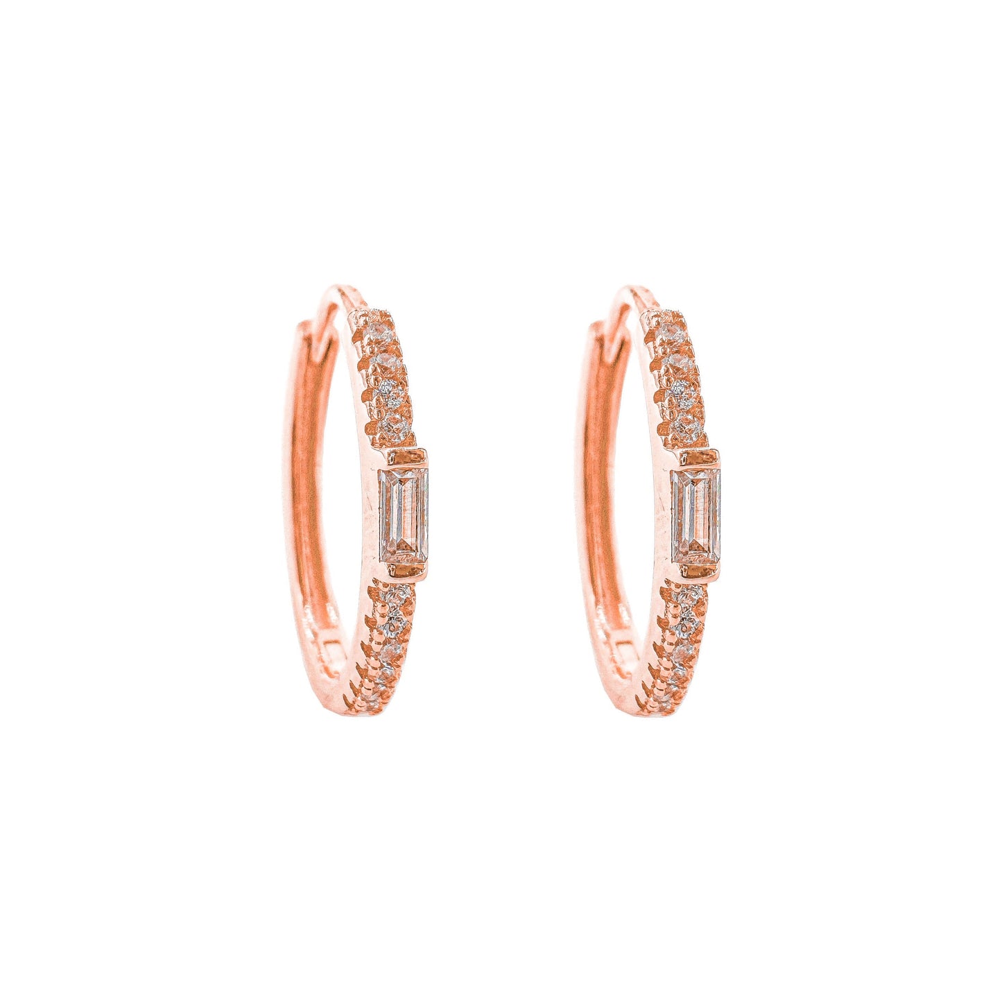 Hoop Earrings with Baguette Stone in the Middle