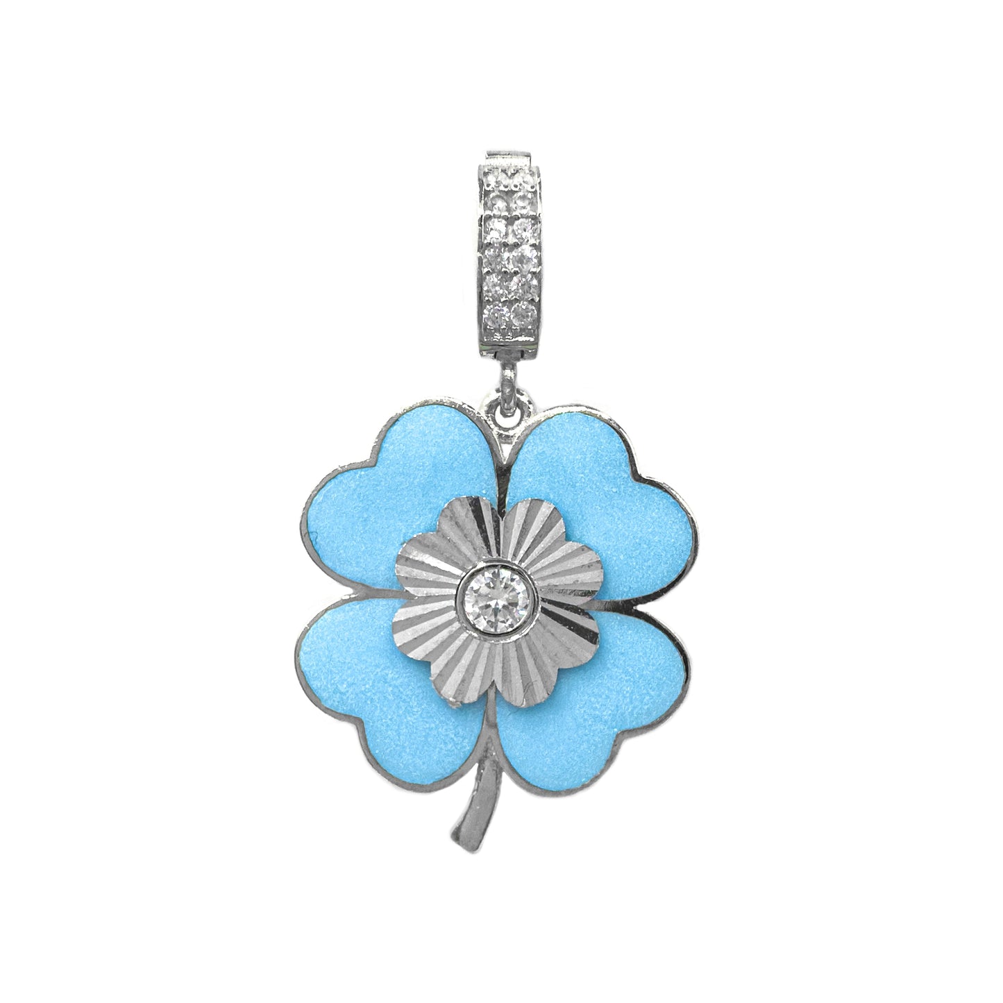 Blue Enameled Clover Pendant / Charm