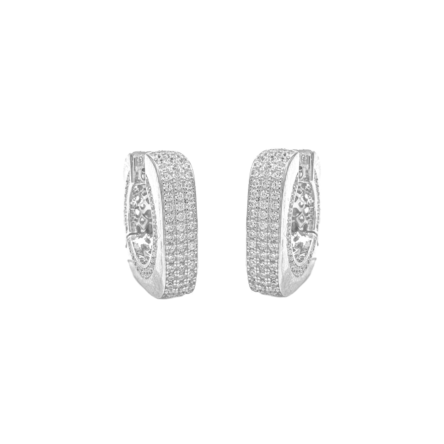 Three Row Stone Hoop Earrings