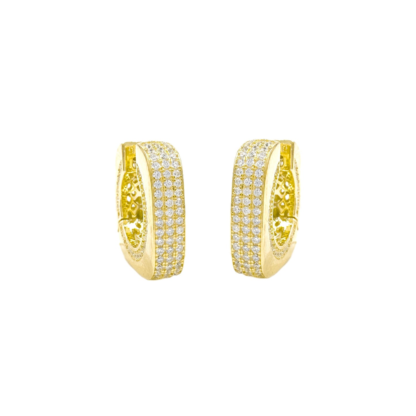Three Row Stone Hoop Earrings