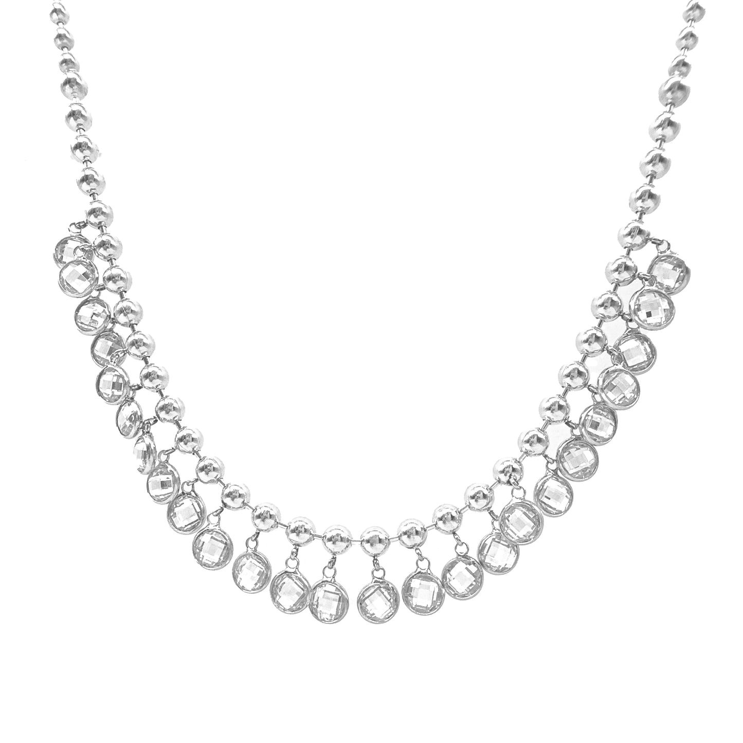Ball Chain Pendant Round Stone Necklace