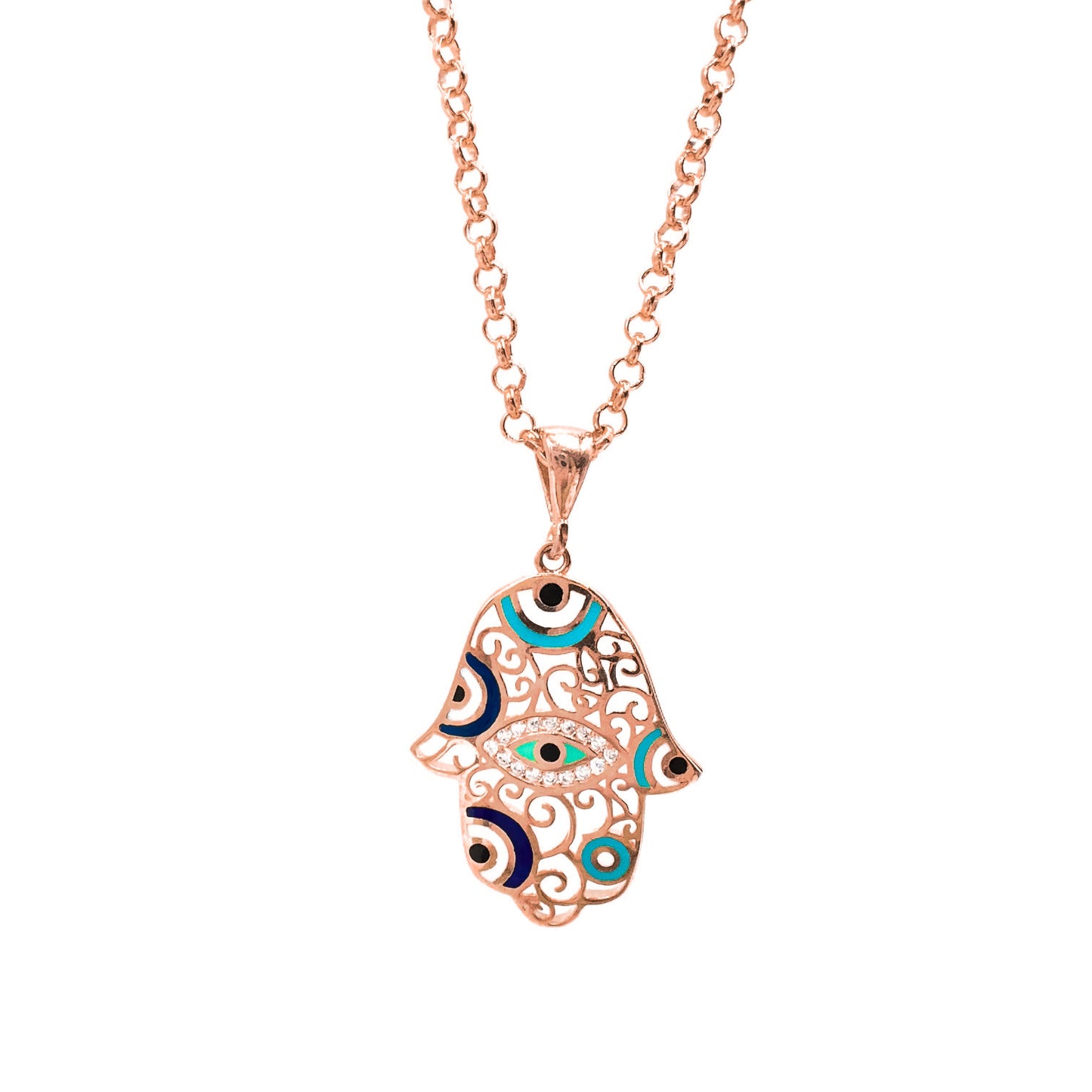Evil Eye Enamel Hand Necklace