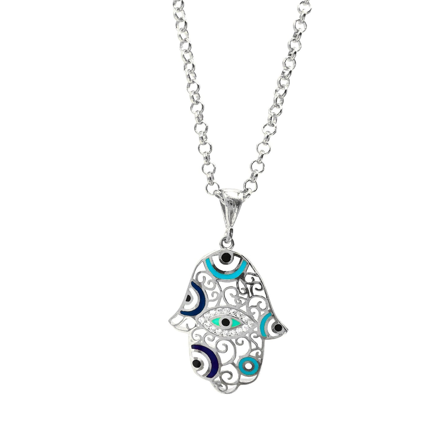 Evil Eye Enamel Hand Necklace