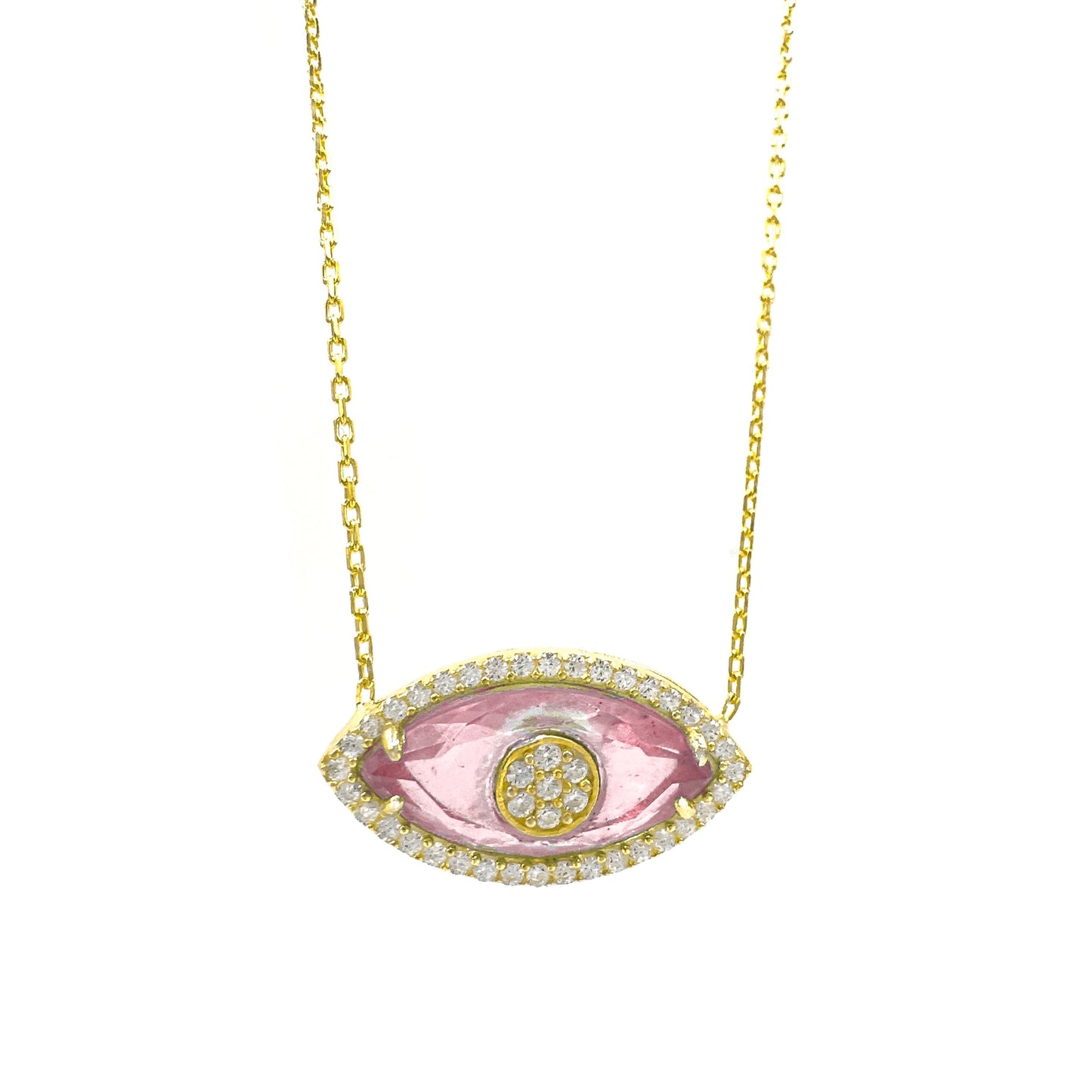Pink Glass Eye Necklace