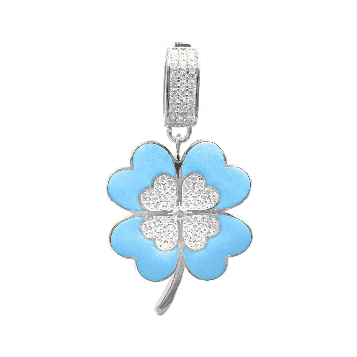 Blue Enameled Clover Pendant / Charm