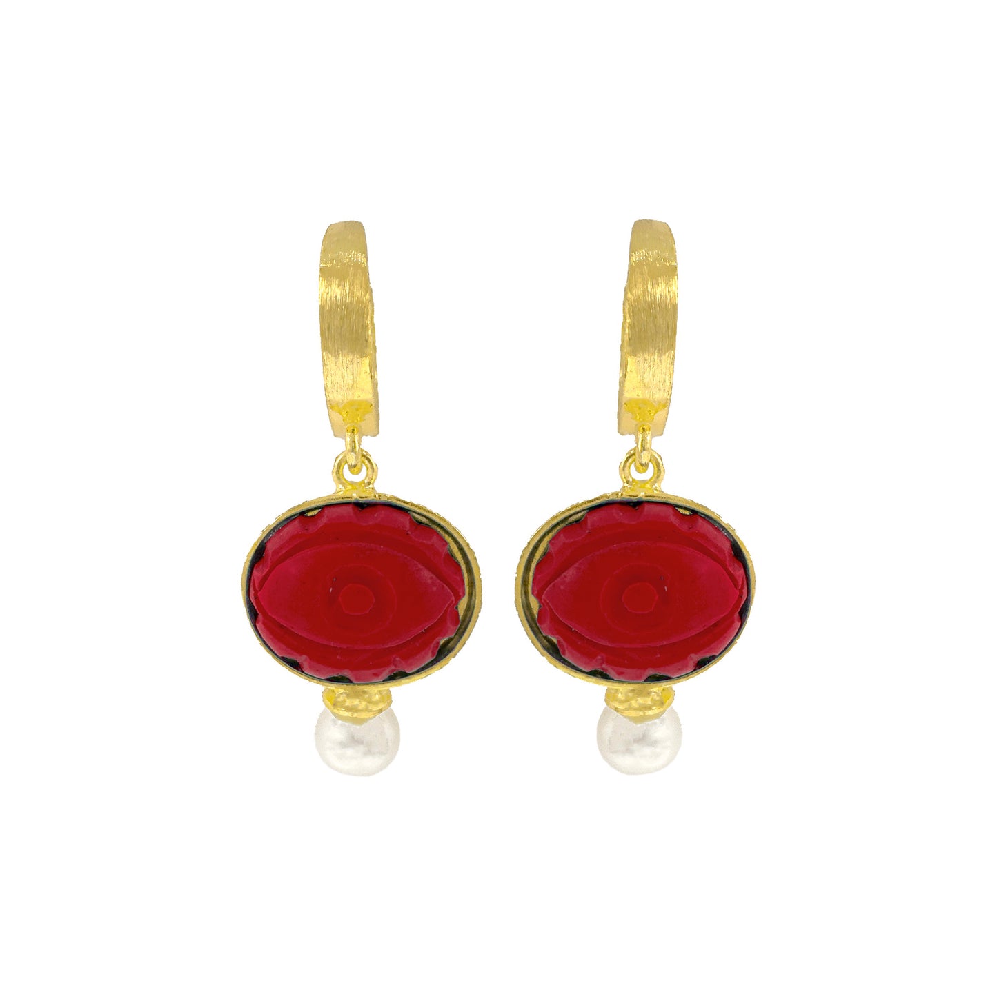 Coral Stone Eye Model Hoop Earrings