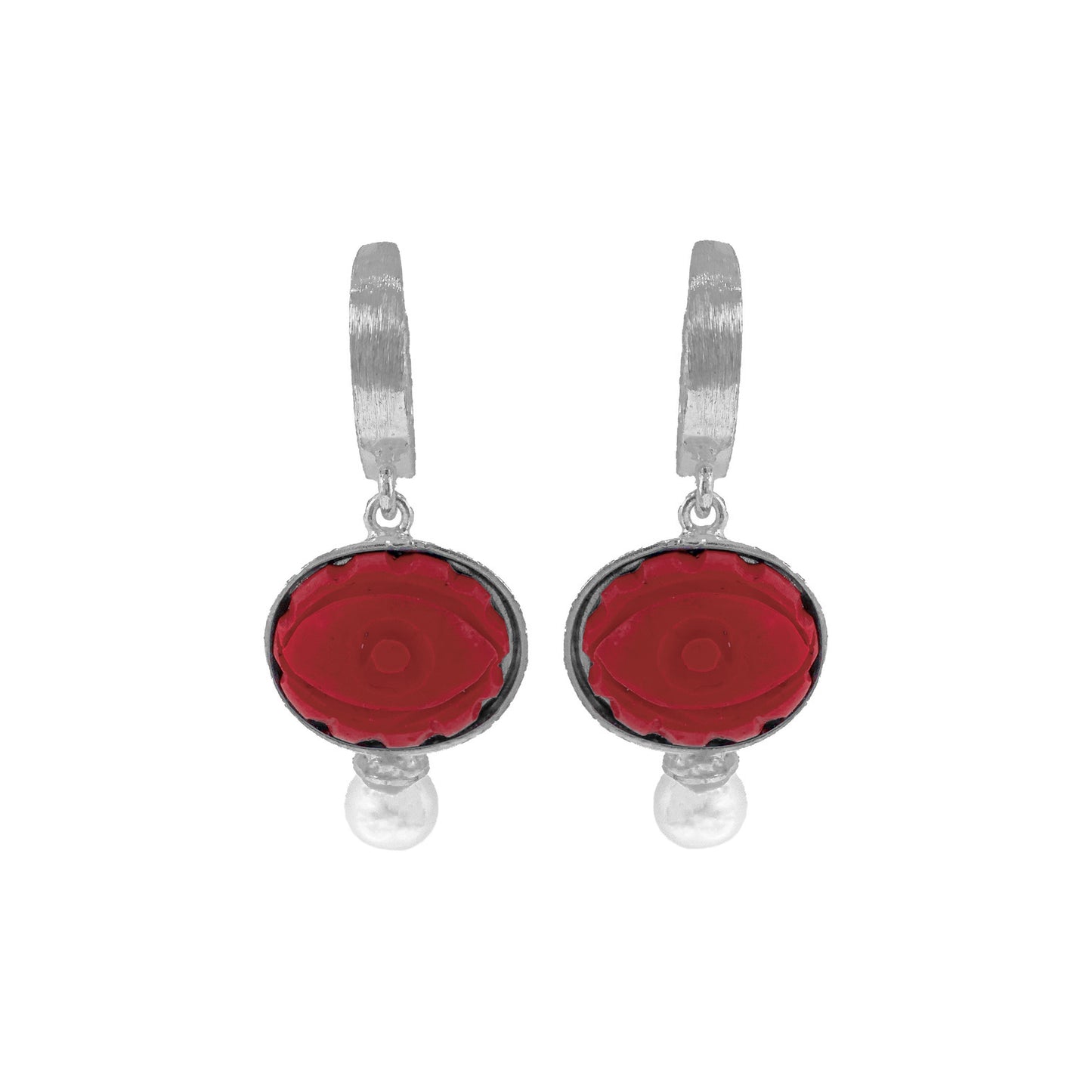 Coral Stone Eye Model Hoop Earrings