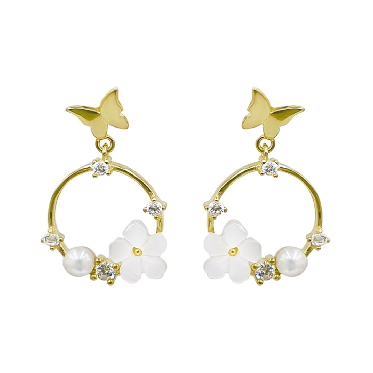 Butterfly Pearl Dangling Earrings