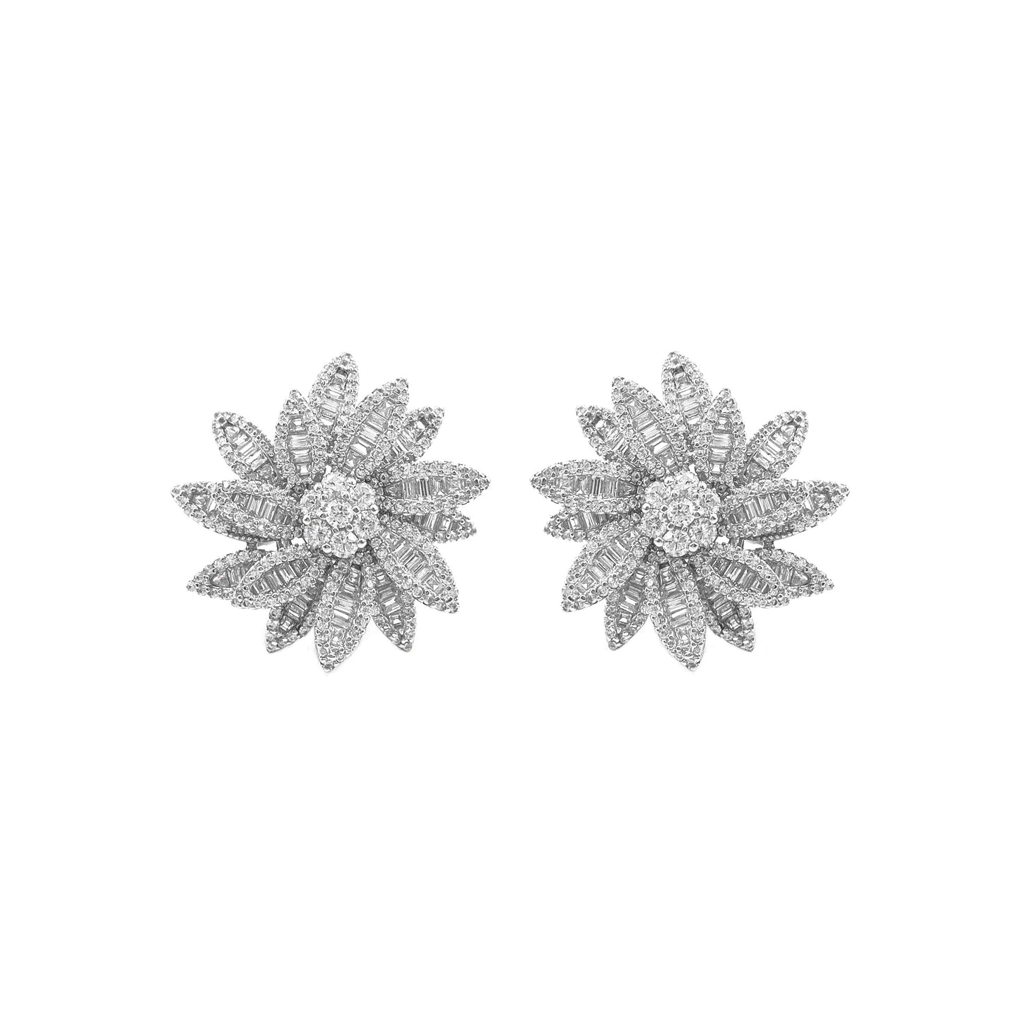 Baguette Stone Flower Design Earrings