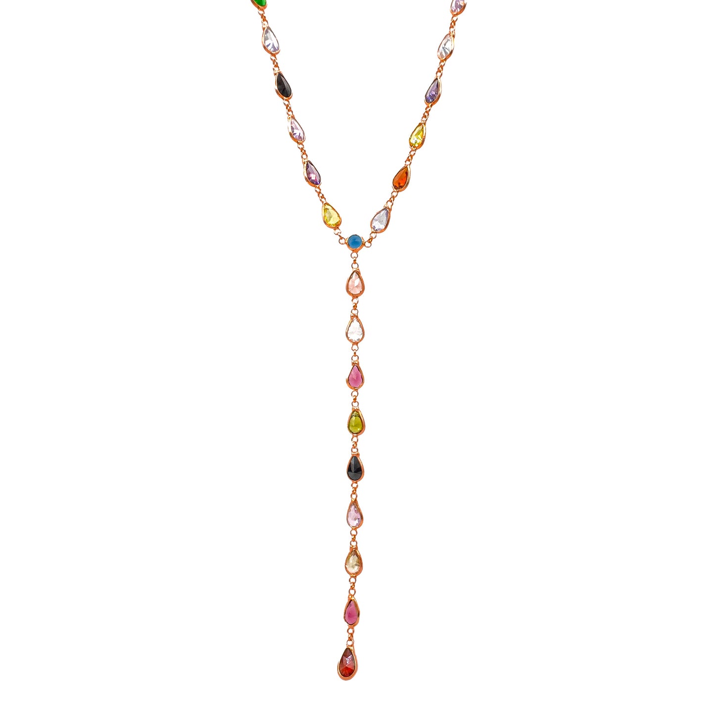 Mixed Color Stone Y Necklace