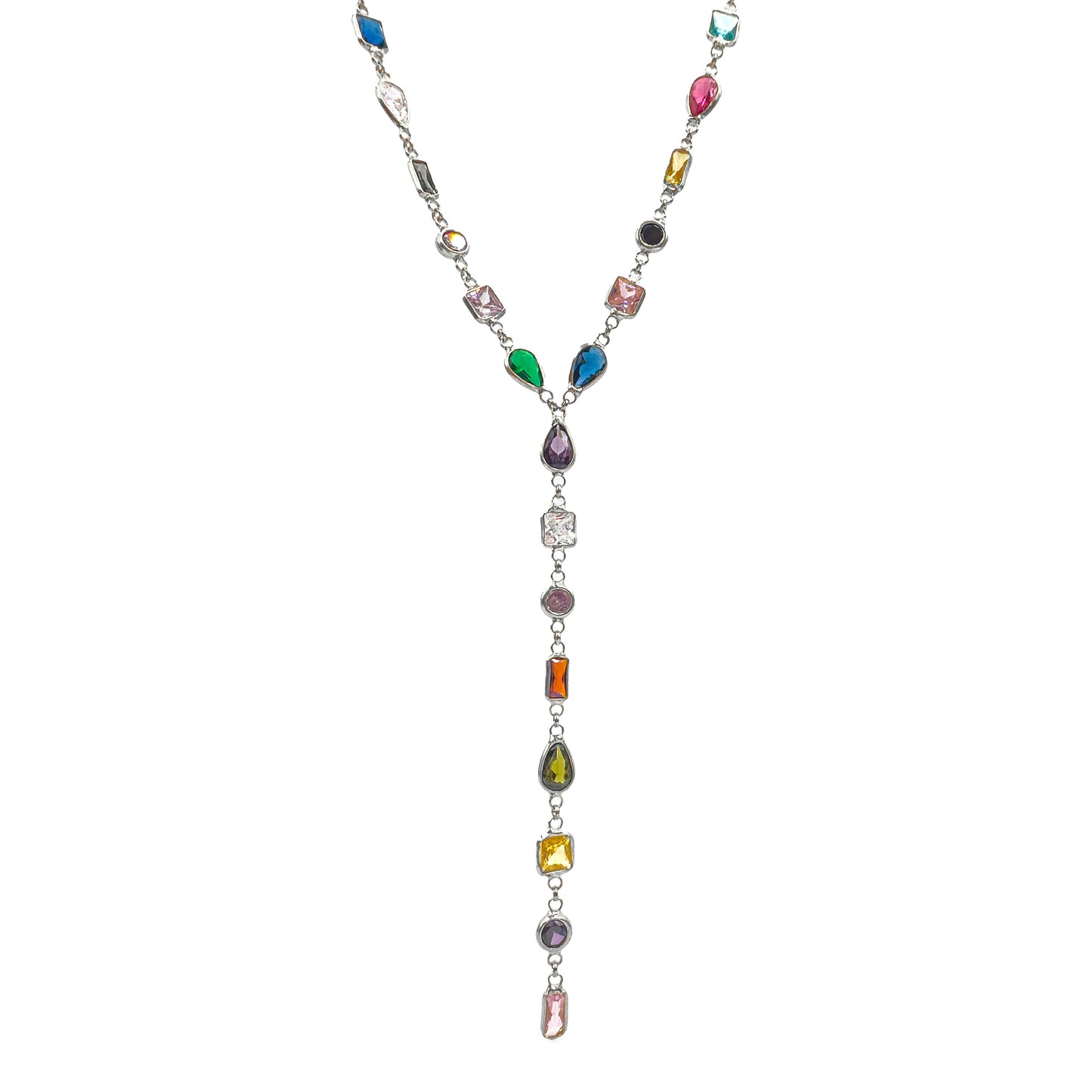 Drop Model Colored Stone Y Necklace