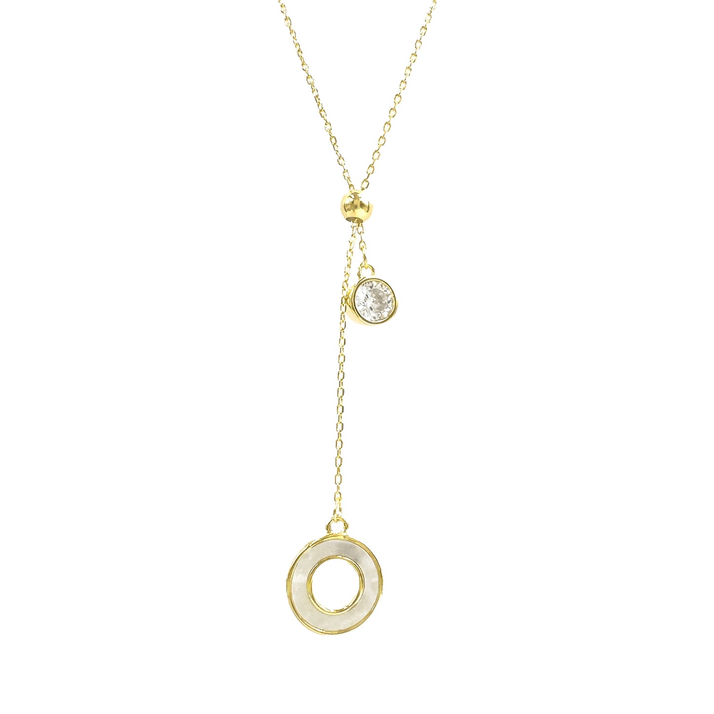 Round Y Necklace with Mother of Pearl Stone