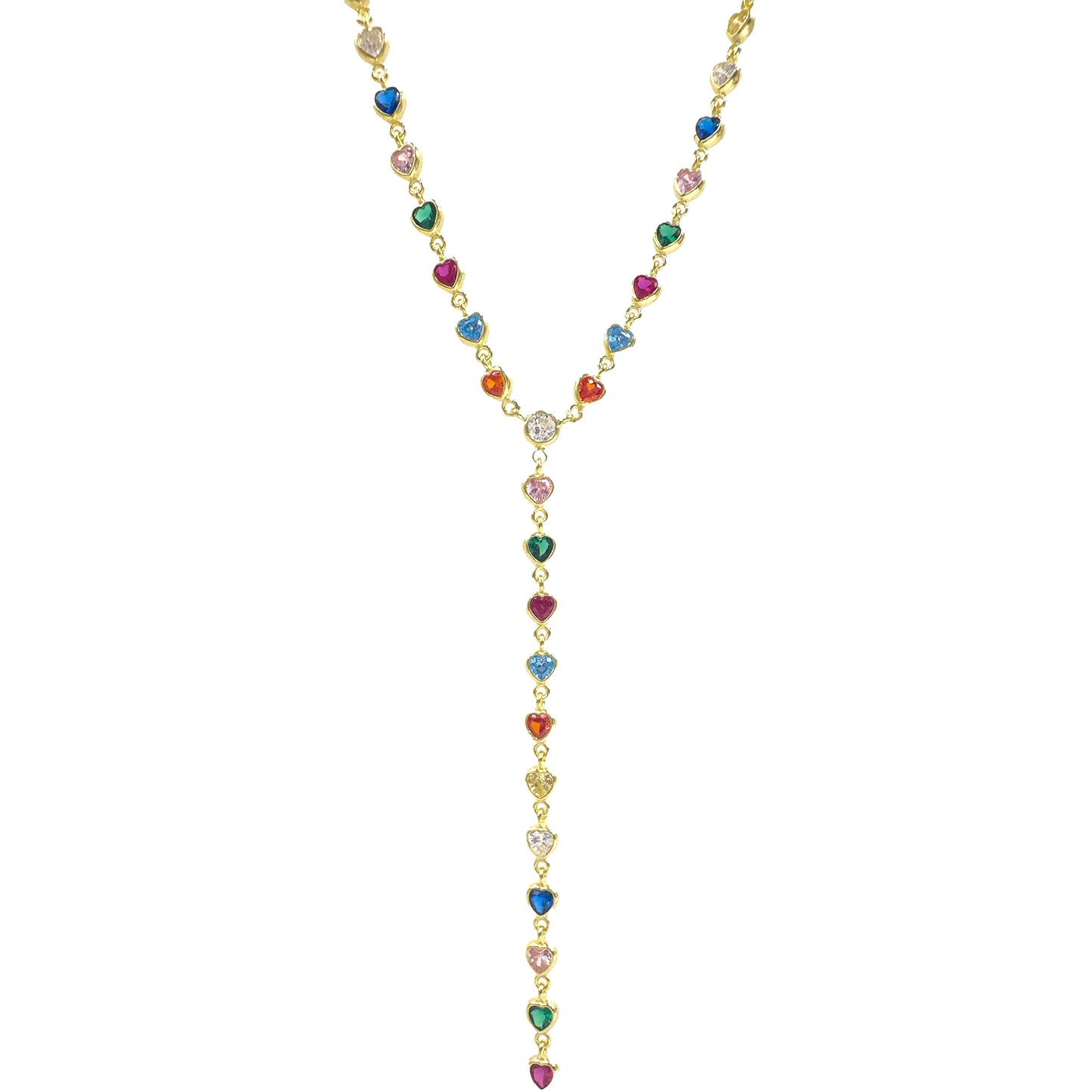 Heart Model Colorful Stone Y Necklace