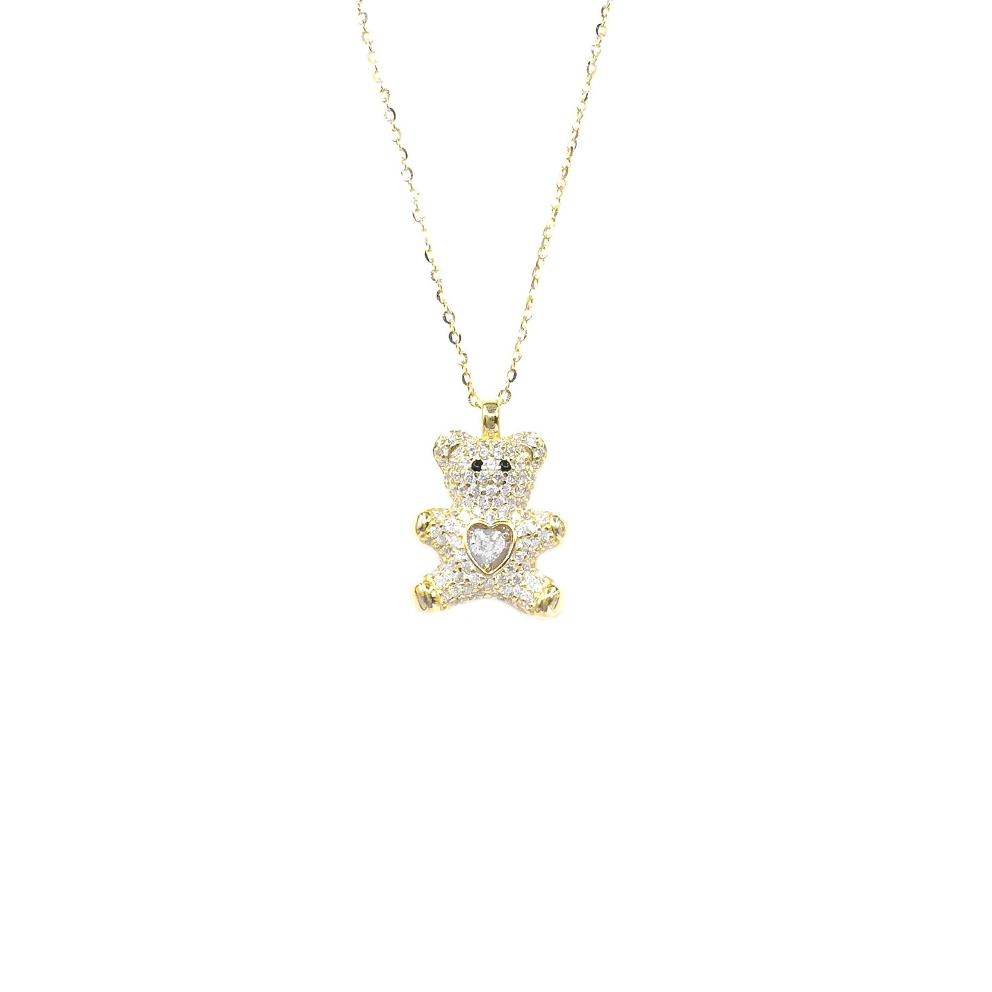 White Stone Teddy Bear Necklace
