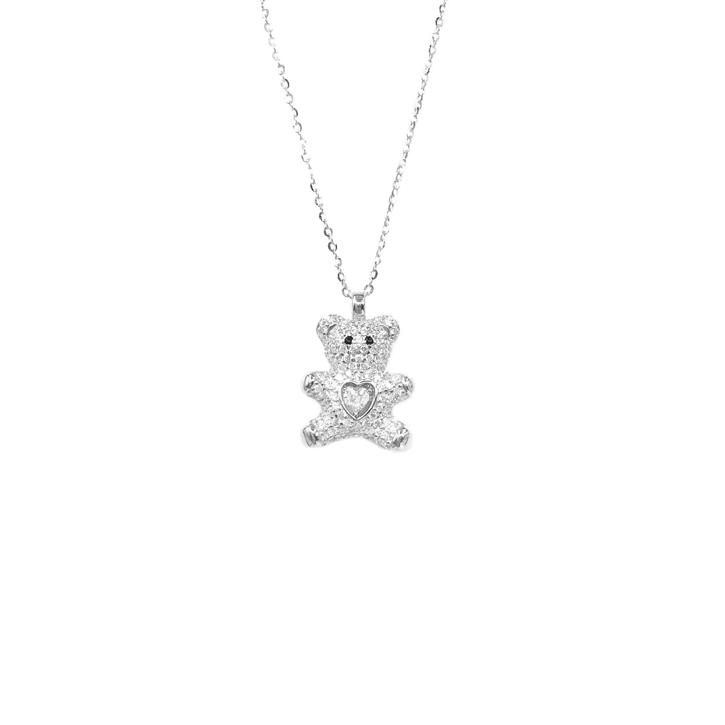 White Stone Teddy Bear Necklace