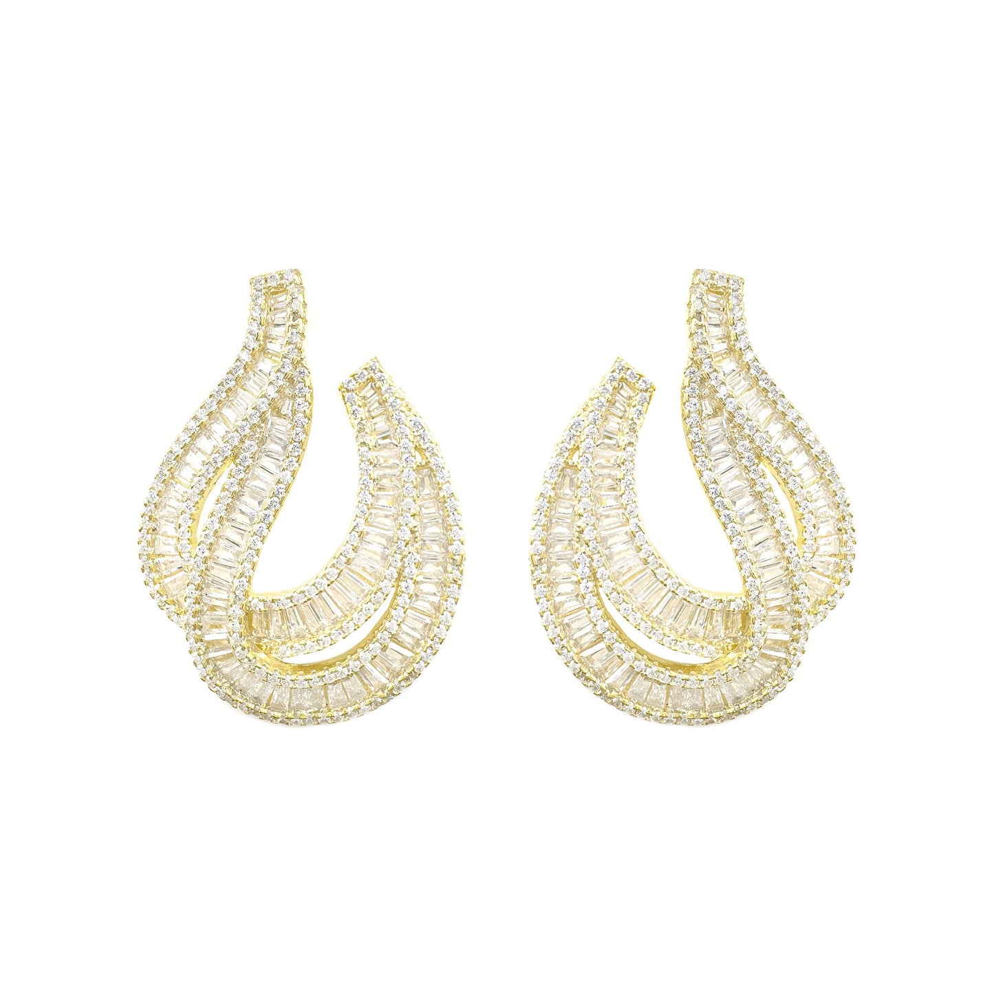 Cross Double Row Baguette Earrings