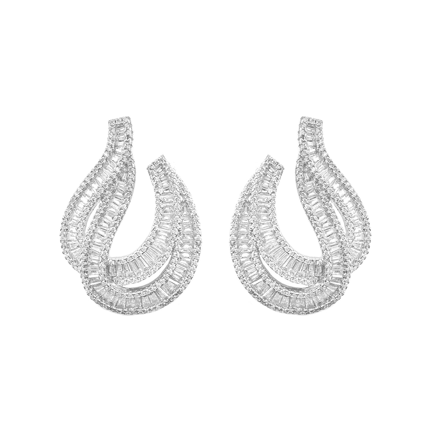 Cross Double Row Baguette Earrings