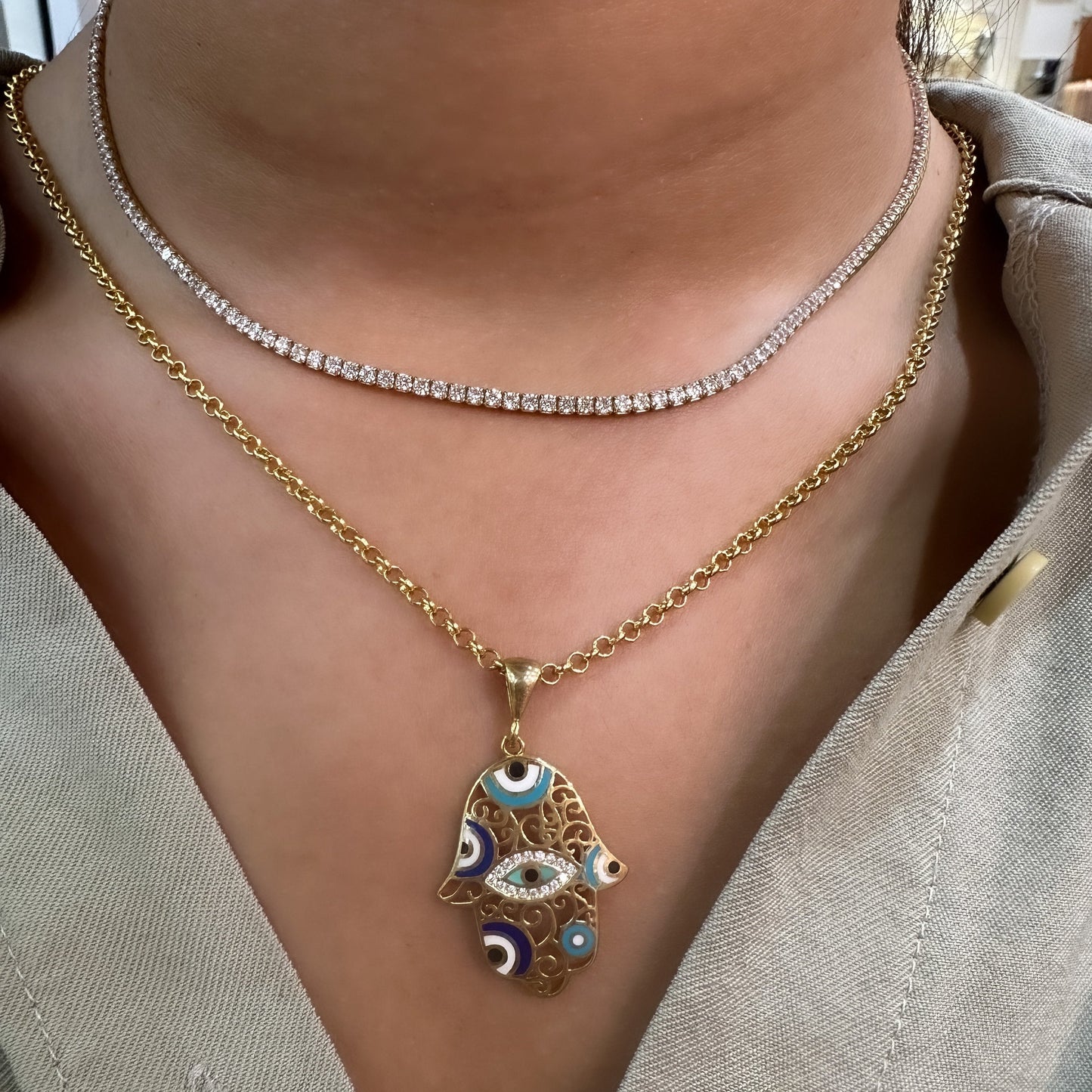 Evil Eye Enamel Hand Necklace