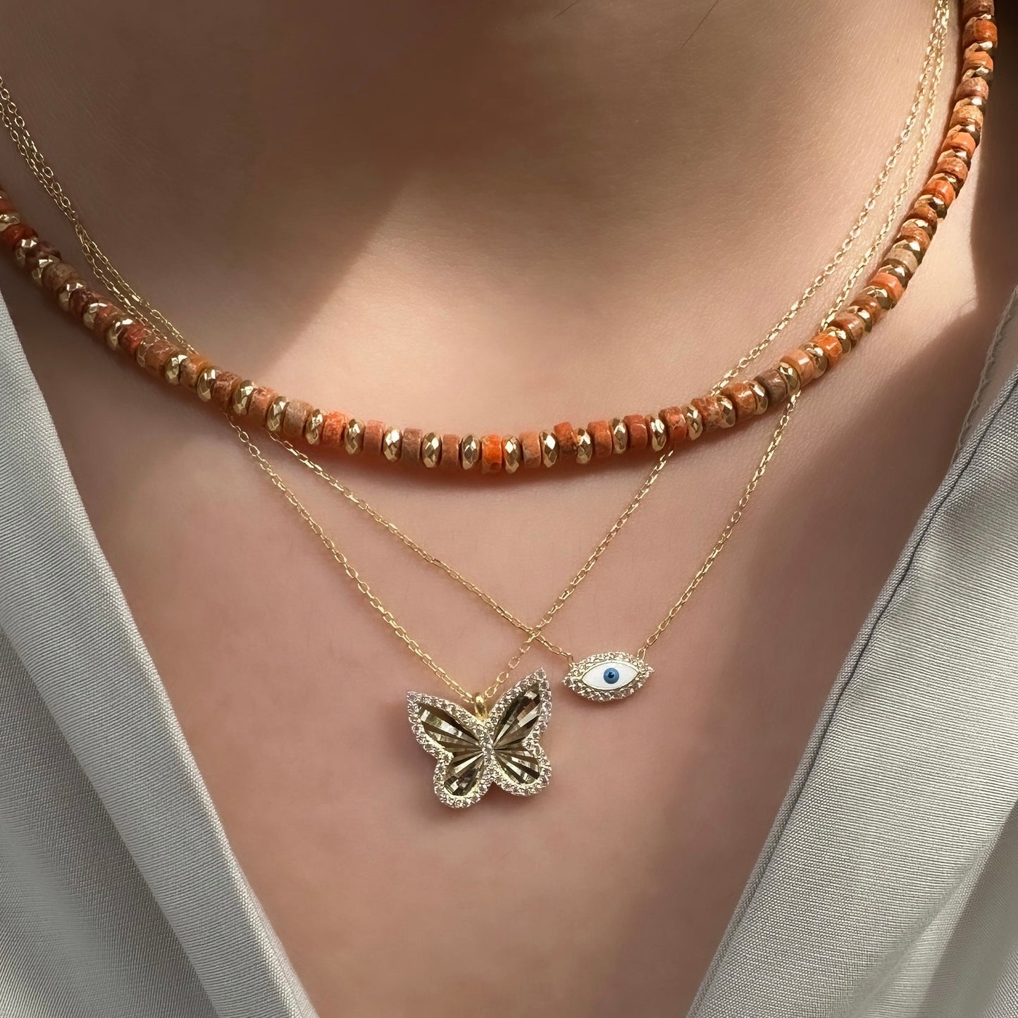 White Enamel Evil Eye Necklace