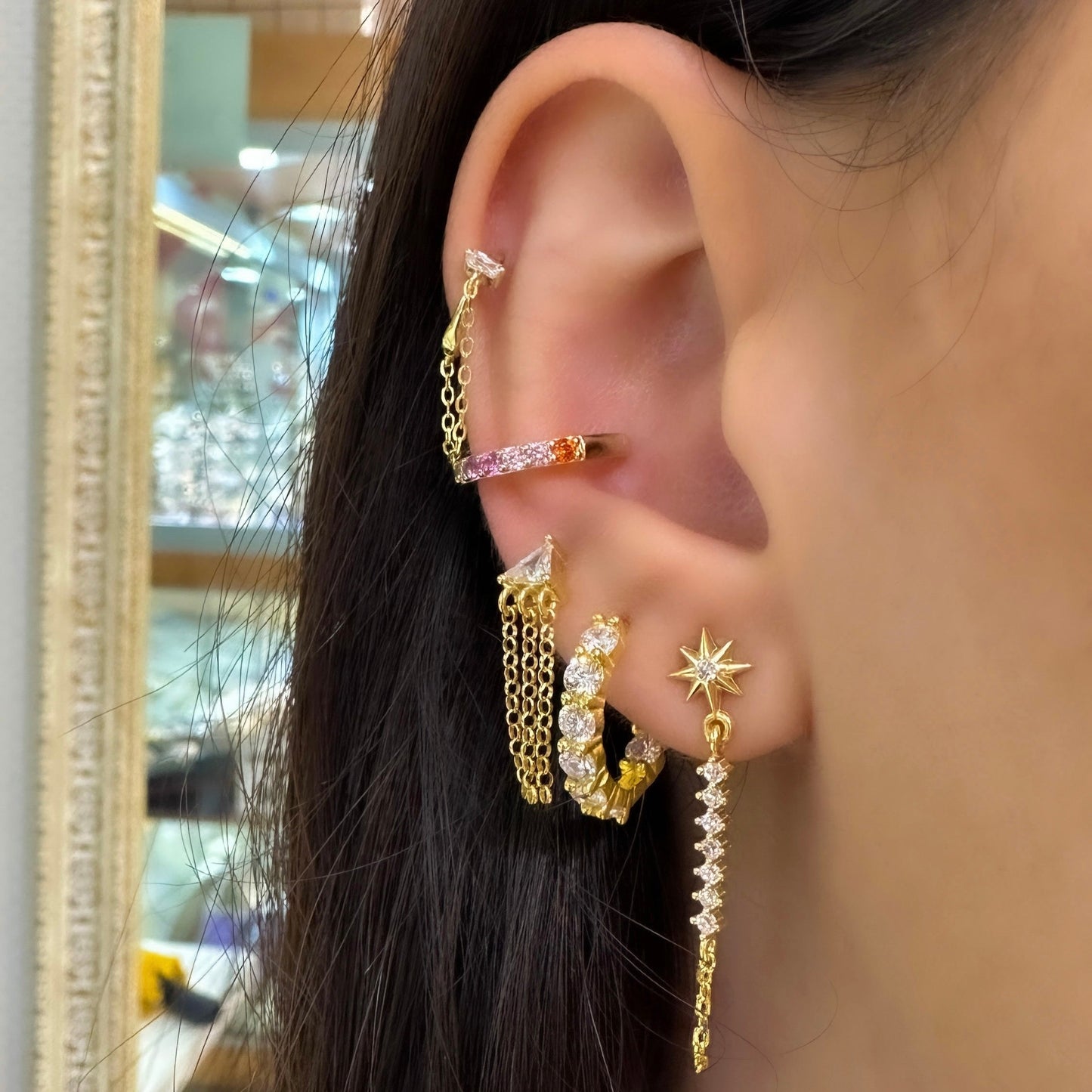 Star Row Stone Earring