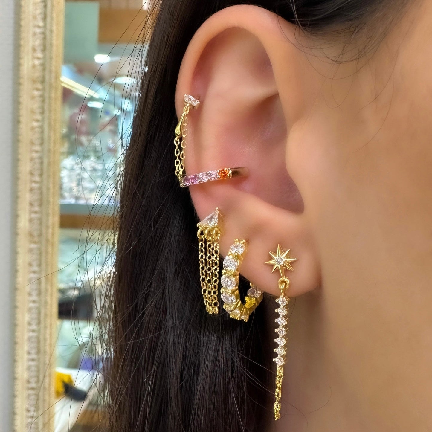 Triangle Stone Chain Earring